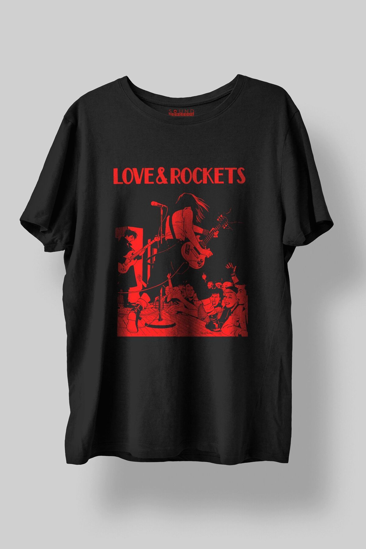 Sound Gorgeous Love and Rockets Müzik Baskılı Regular Fit Unisex Siyah T-Shirt %100 Pamuk No:0215