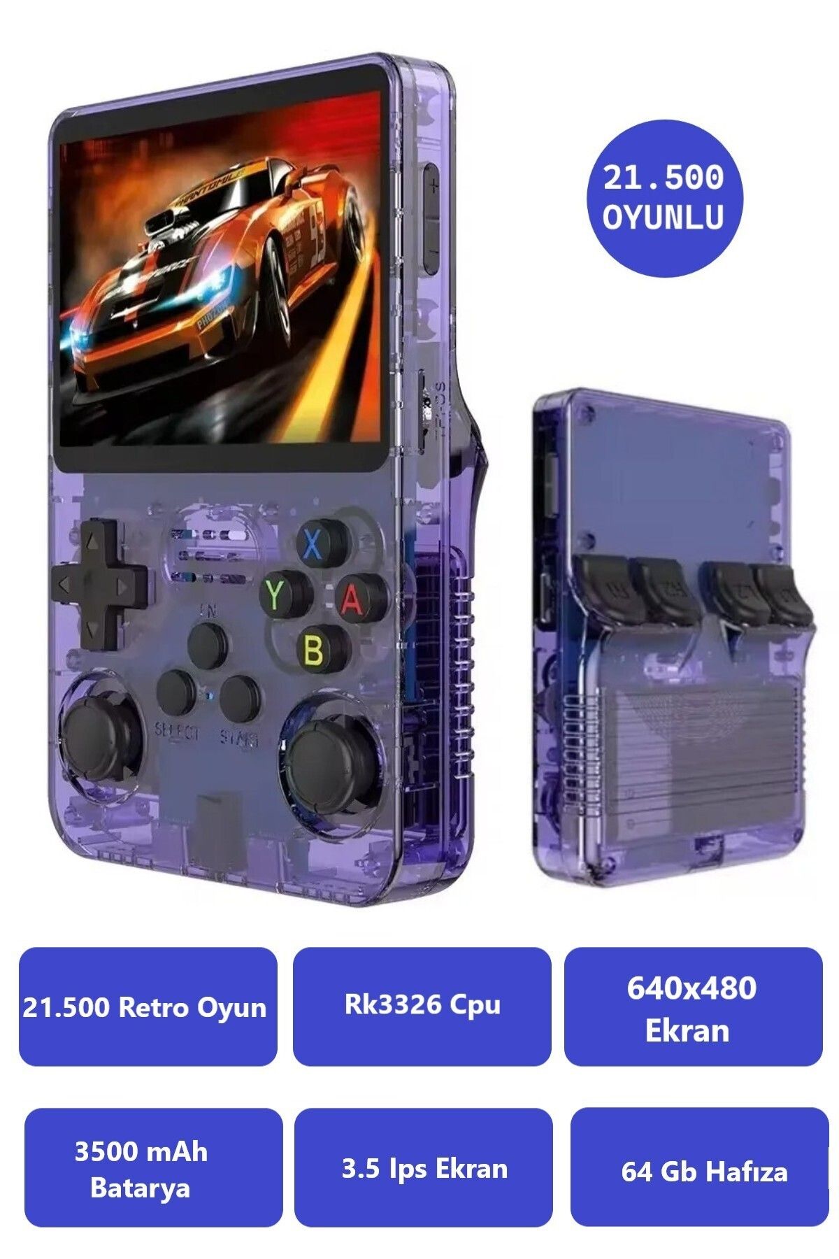 ROXİVA R36S İps Ekran/21.500 Oyun/3.500mAh/64Gb Hafıza/3.5 inç Ekran/Retro Atari Gampad Oyun Konsolu