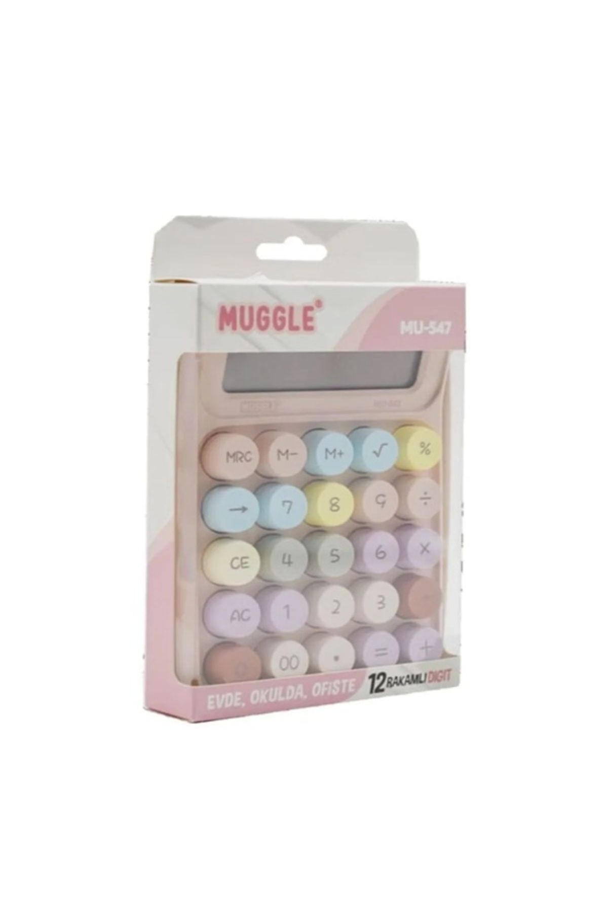 PARLAK EVREN MUGGLE MU-547 Masaüstü 12 Haneli Pilli Hesap Makinesi Pembe
