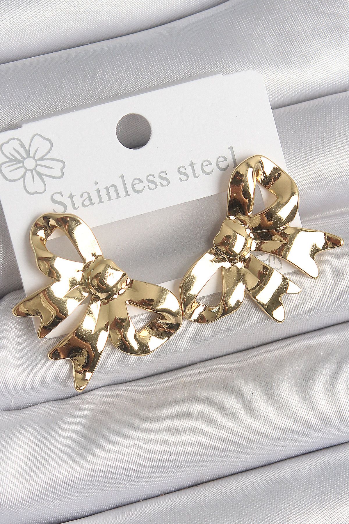 STYLE OF CARMEN 316 Çelik Gold Renk Kurdele Plaka Model Kadın Küpe