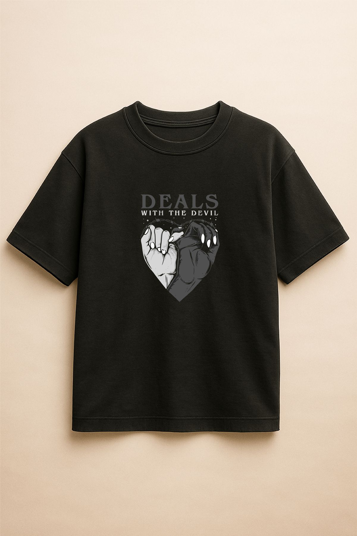 Altair Tr Siyah Renk Oversize Deals With The Devil Baskılı Unisex Tişört T-Shirt