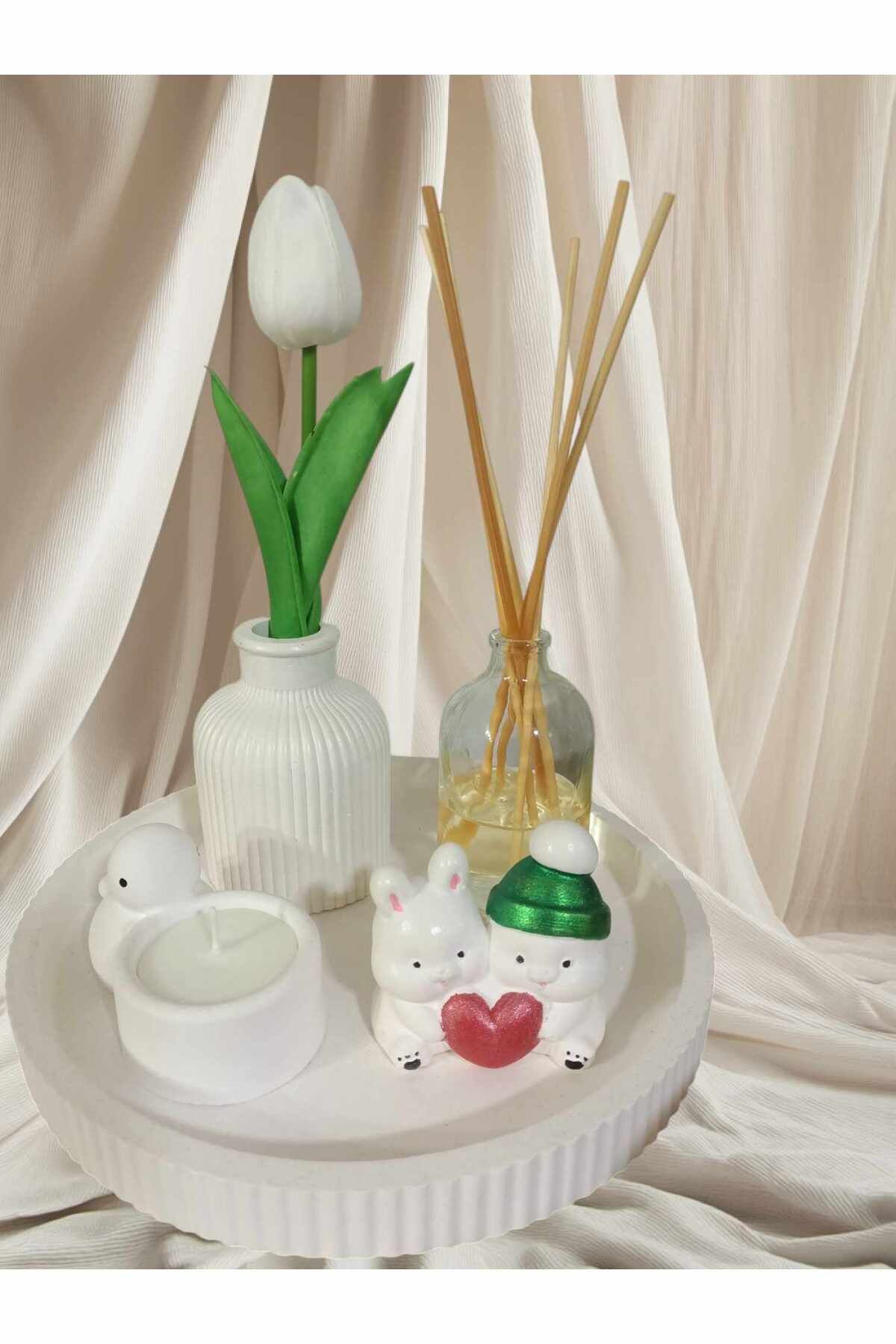 cotton my heart EL YAPIMI TAŞ TOZUNDAN SEVİMLİ TAVŞANLAR, TEPSİ,MUMLUK,VAZO,YAPAY LALE, SOYA MUM