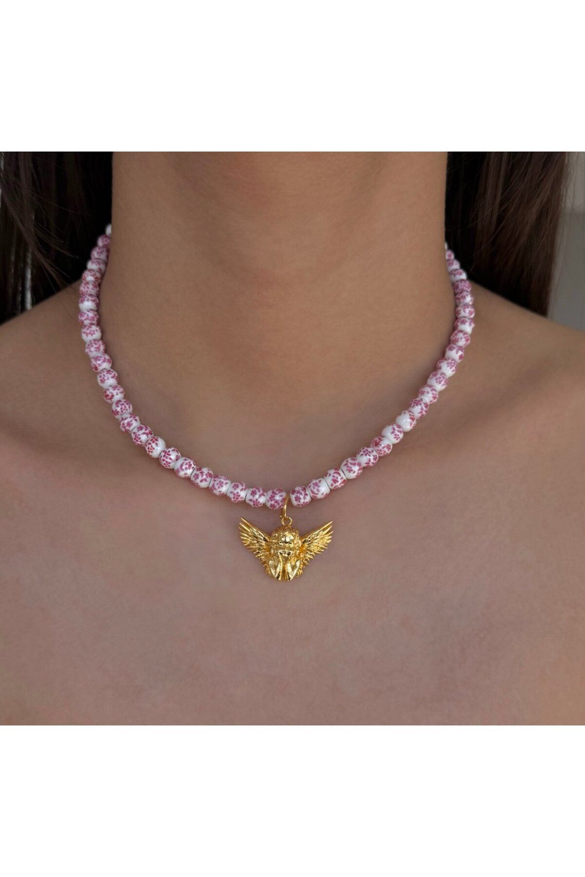 h&b design jewel Melek Detay Pembe Tasarım Kolye