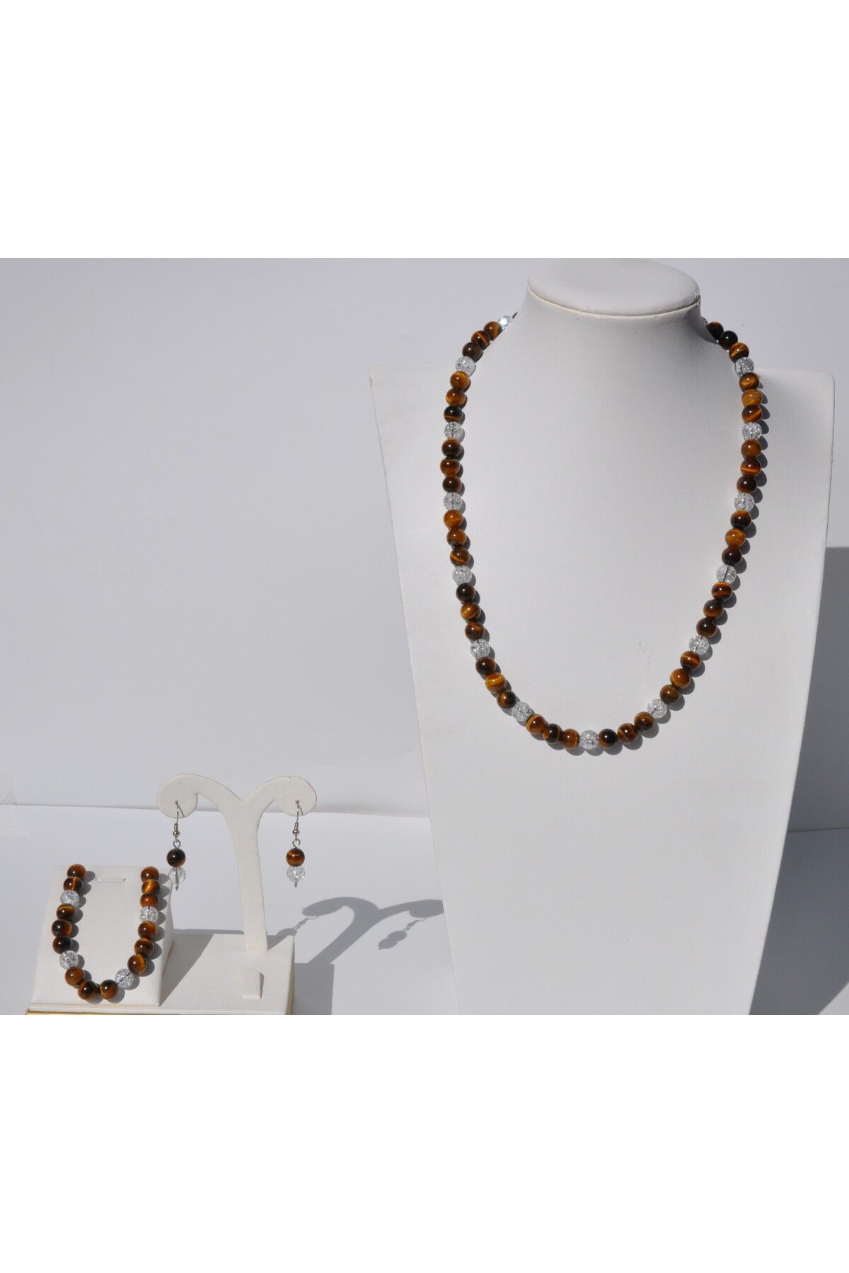Nilfu Atelier KAPLAN GÖZÜ NECEF KOLYE BİLEKLİK KÜPE SET.