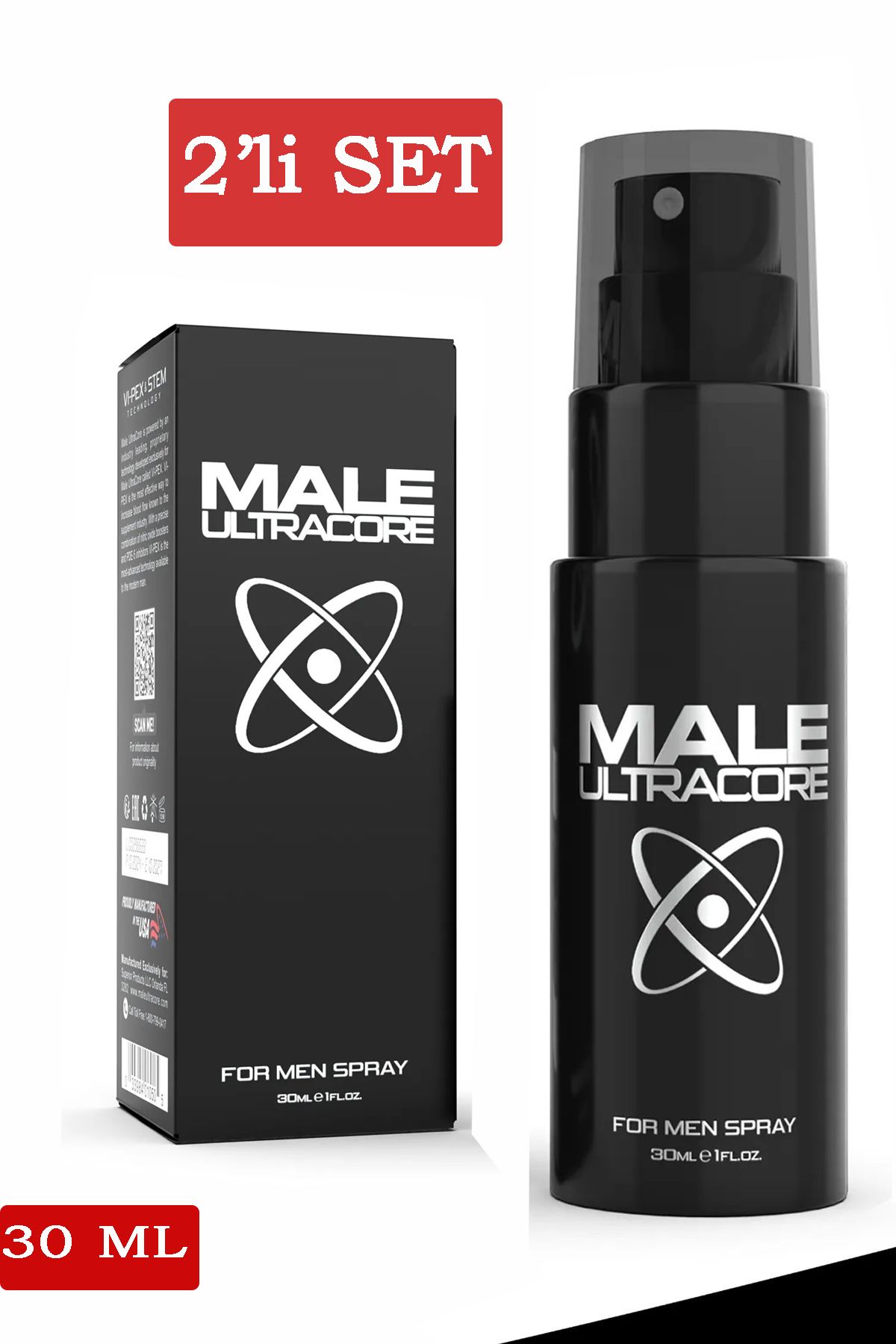 Male Ultracore 2'li Set - 30 ml Erkekler İçin Uzun Süren Deneyim Extra Sprey - Longtime For Men Premium Sprey