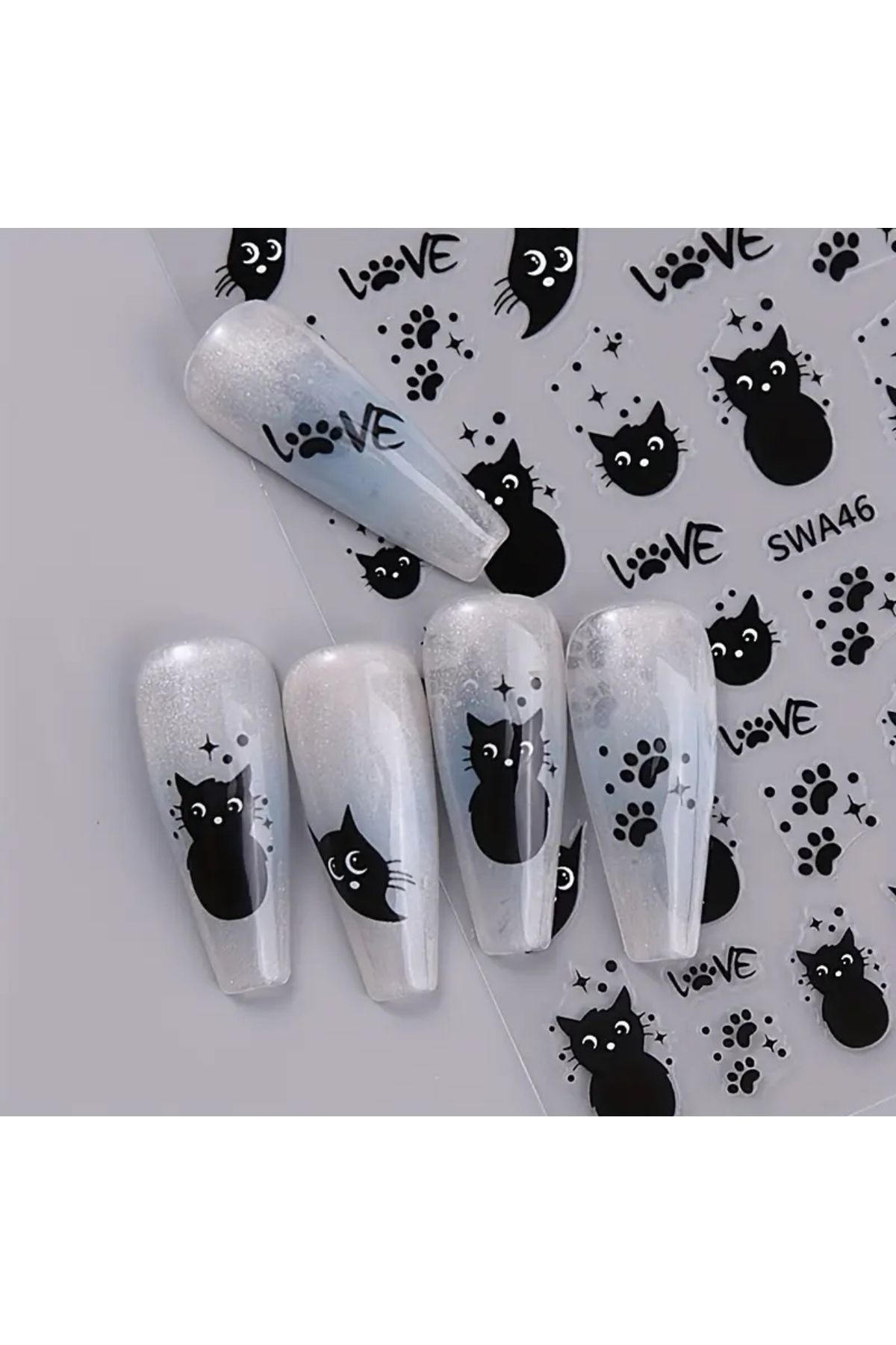 zeinapp Kendinden Yapışkanlı Kara Kedi Pati Yıldız Love Tırnak Sticker Nail Sticker Tırnak Sanatı