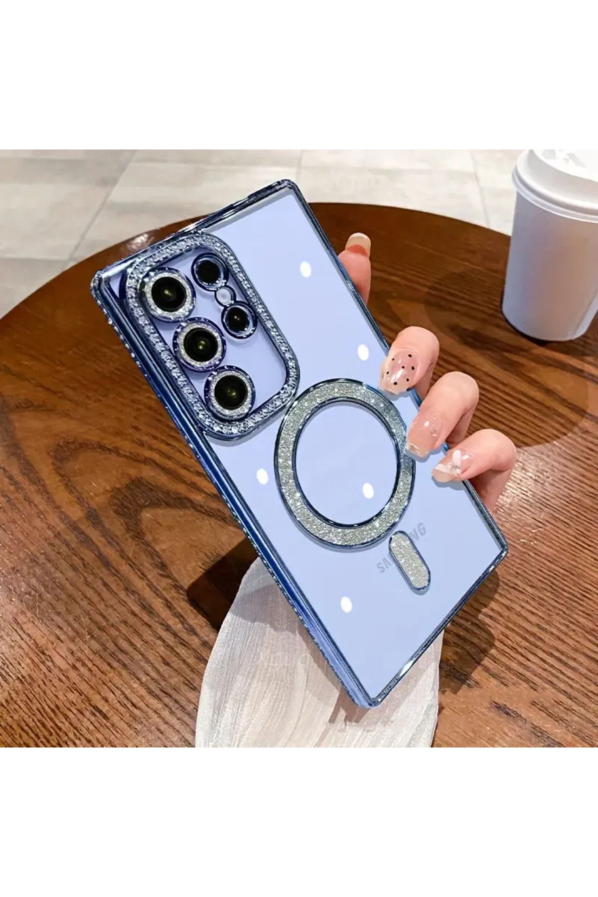 Posso Samsung Galaxy S24 Ultra Kılıf Simli Taşlı Detay Magsafe Kamera Lens Korumalı Işıltılı Silikon Case