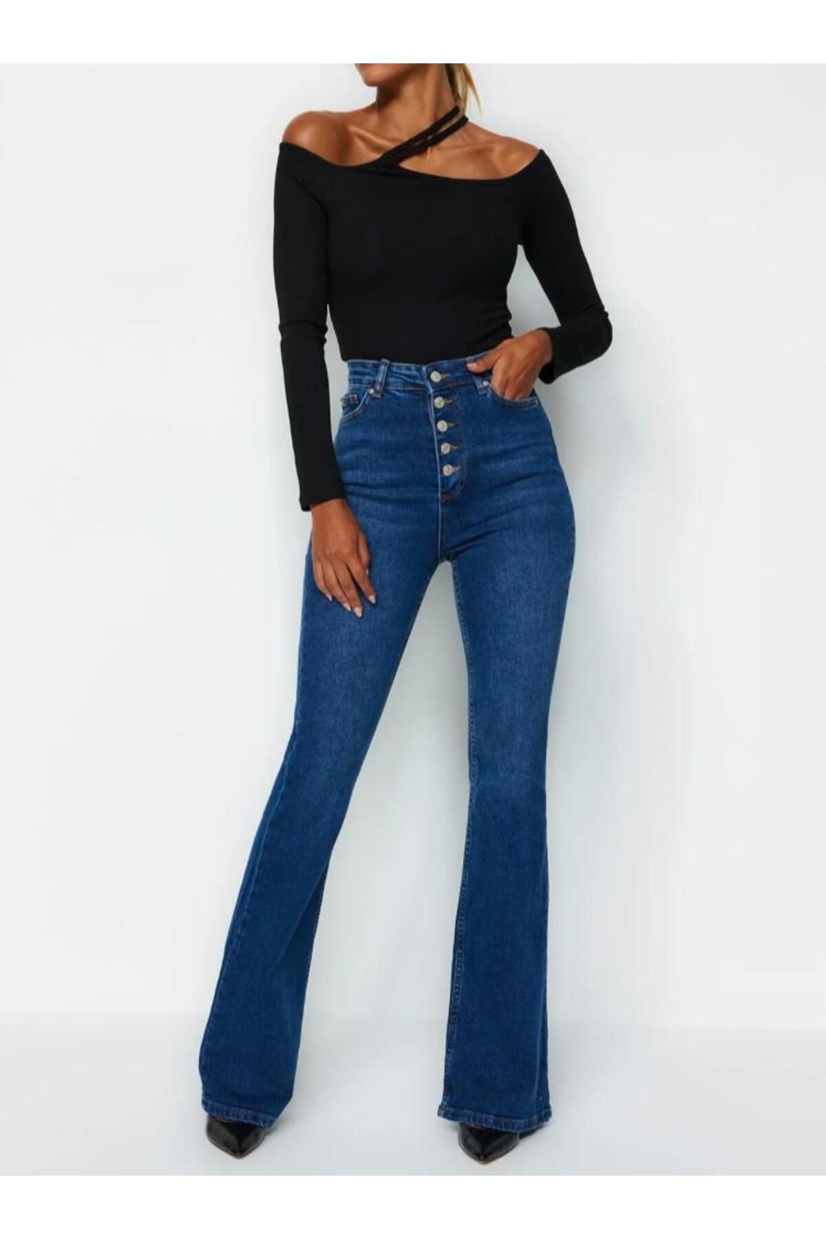 KARACAN COMPANY Önden Düğmeli Yüksek Bel Flare Jeans