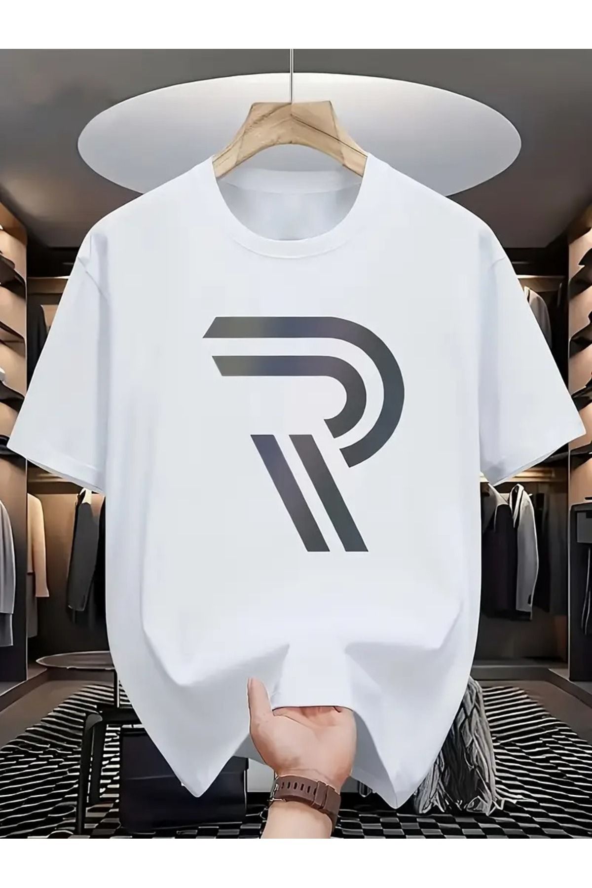 MANCY Unisex R Baskılı Oversize %100 Pamuk T-shirt