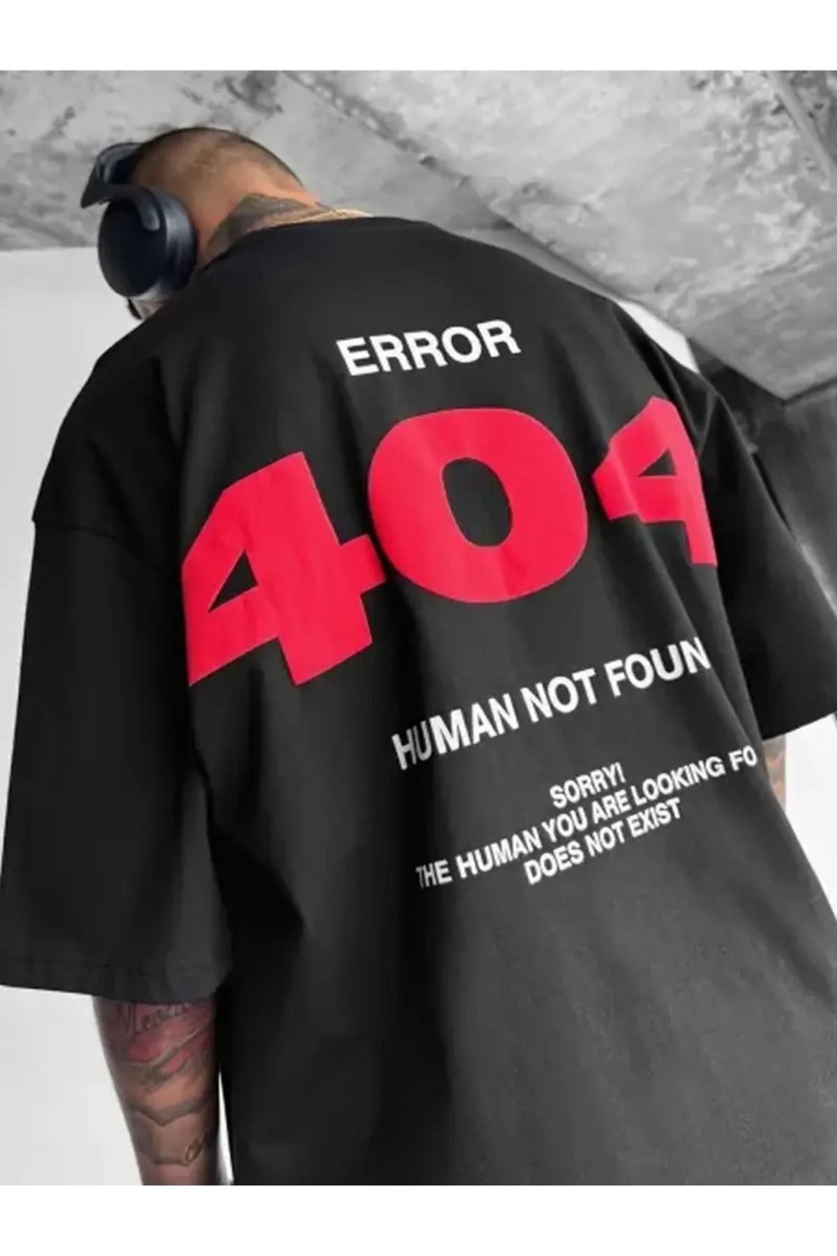 MANCY Unisex Error 404 Not Foun Baskılı Oversize %100 Pamuk T-shirt