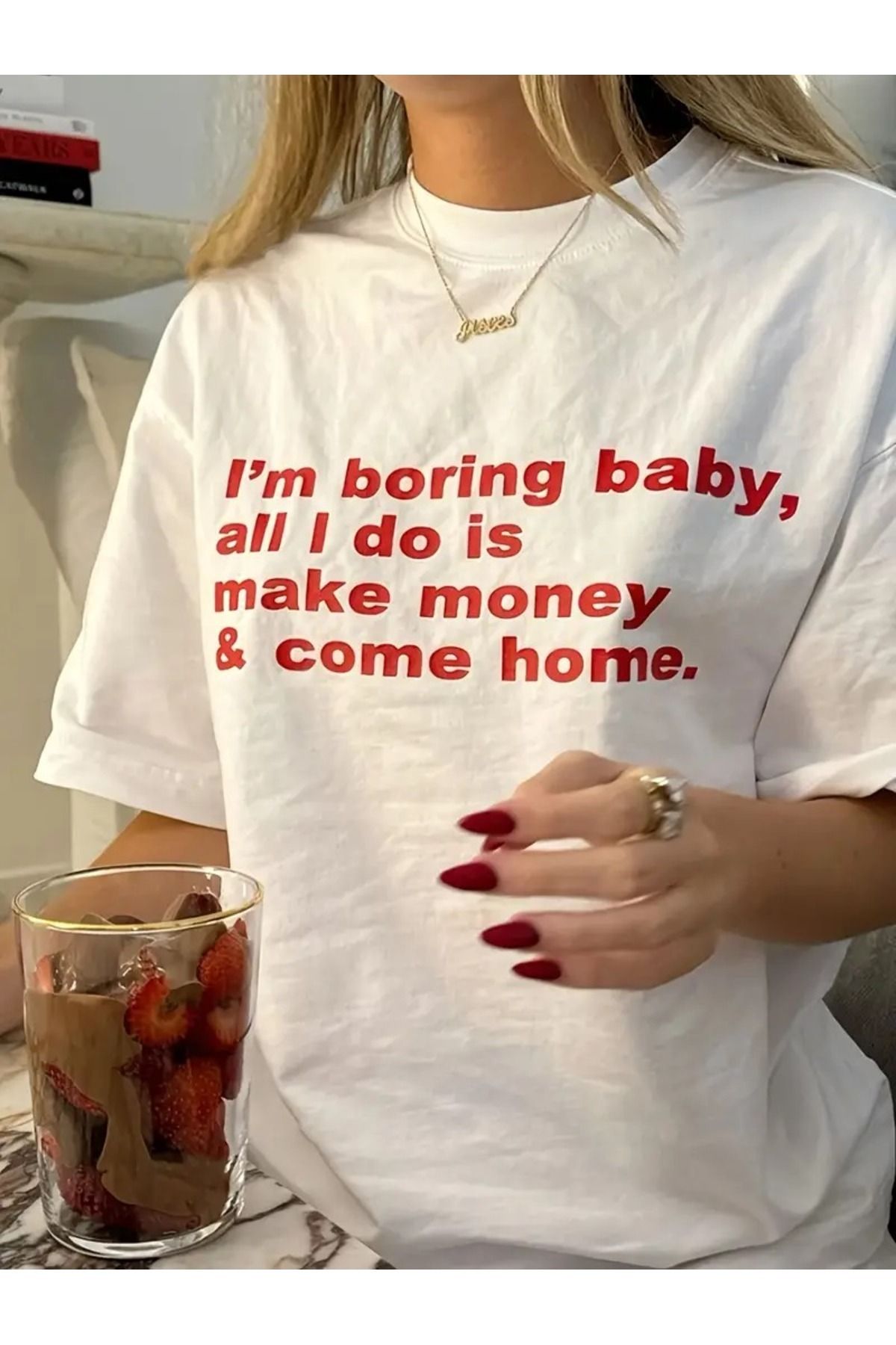 MANCY Unisex I am Boring Baby Baskılı Oversize %100 Pamuk T-shirt