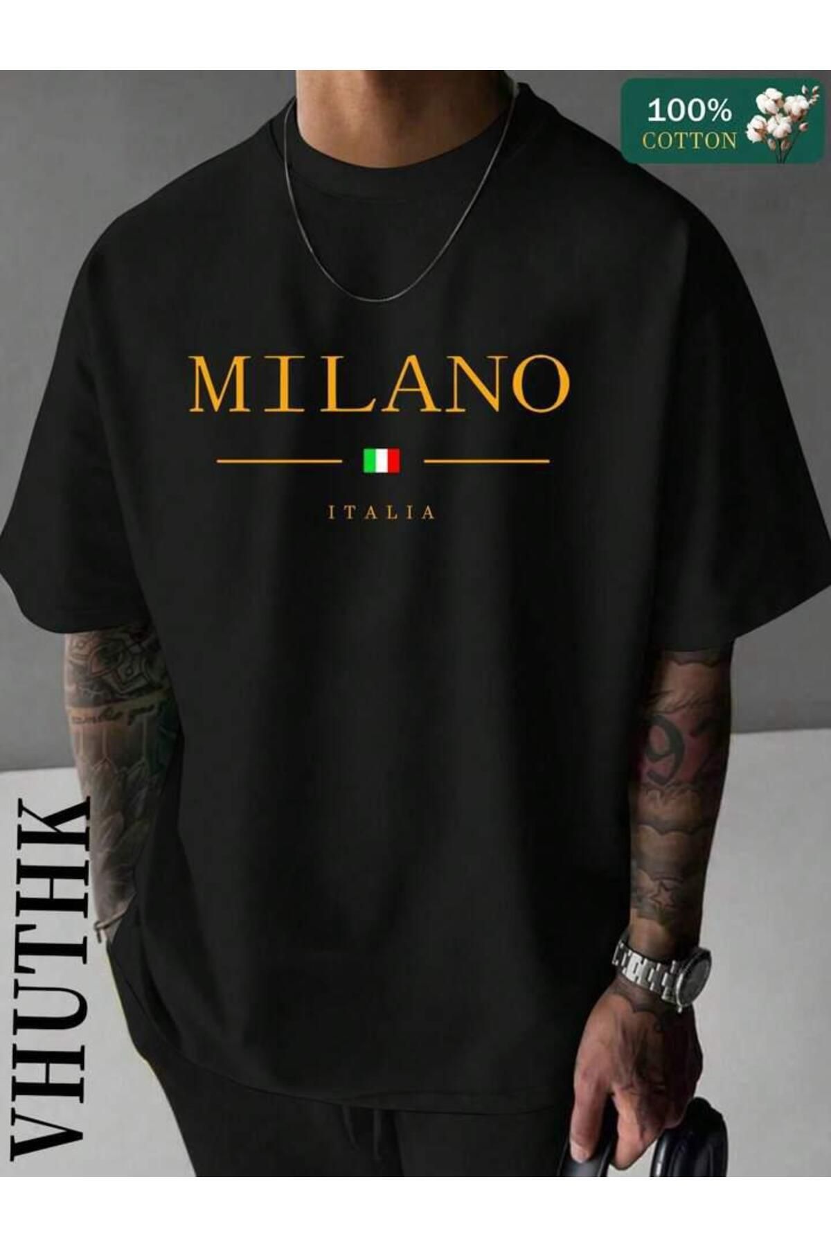 MANCY Unisex Milano Baskılı Oversize %100 Pamuk T-shirt