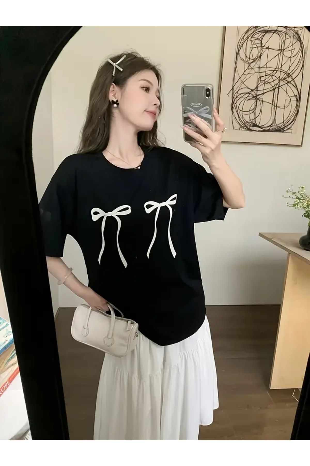 MANCY Çift Kurdele Baskılı Bisiklet Yaka Tshirt