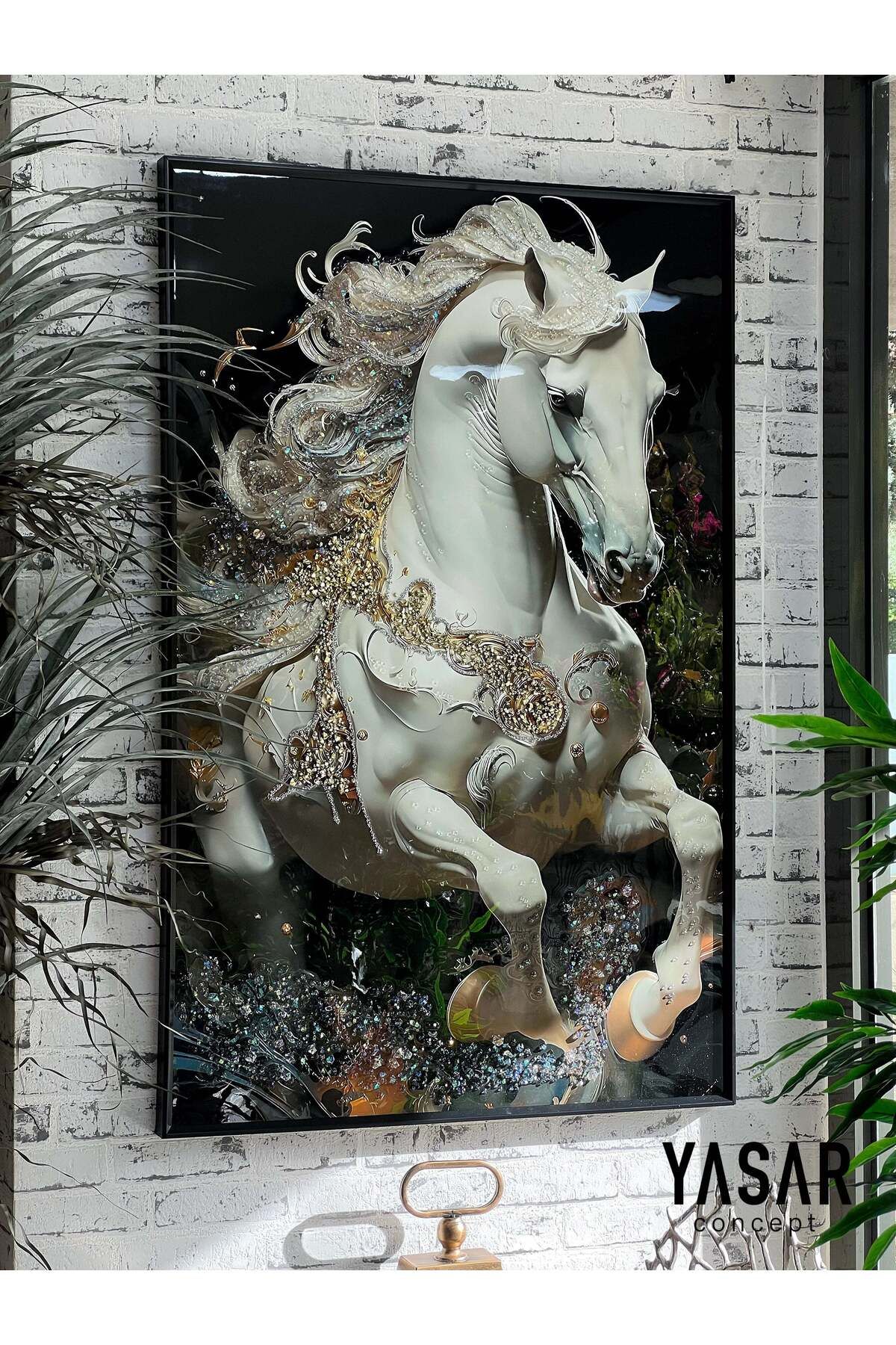 YSR CONCEPT Equessence Atlı Kristal Epoksi Taşlı Reçine Tablo