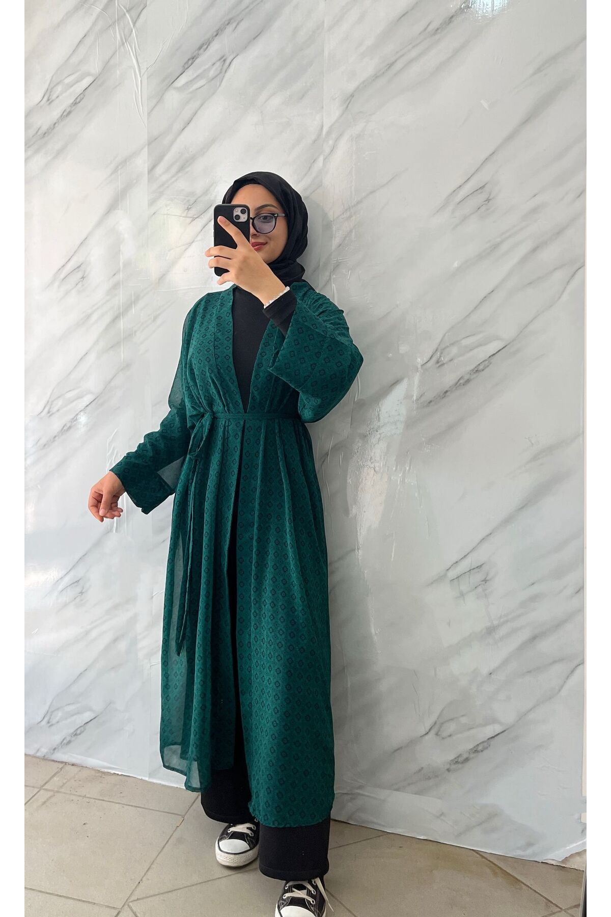 DİLEKBUTİK-Emerald Green Summer Chiffon Kimano 2