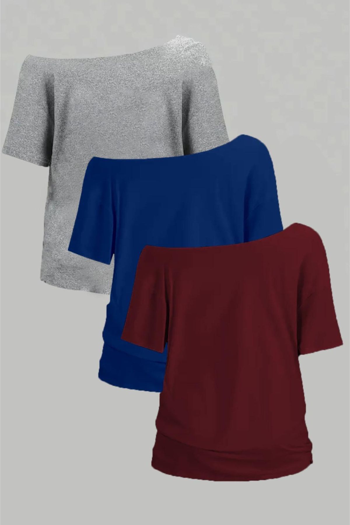 MANCY Kadın Düşük Omuz Kayık Yaka 3'lü T-shirt Set