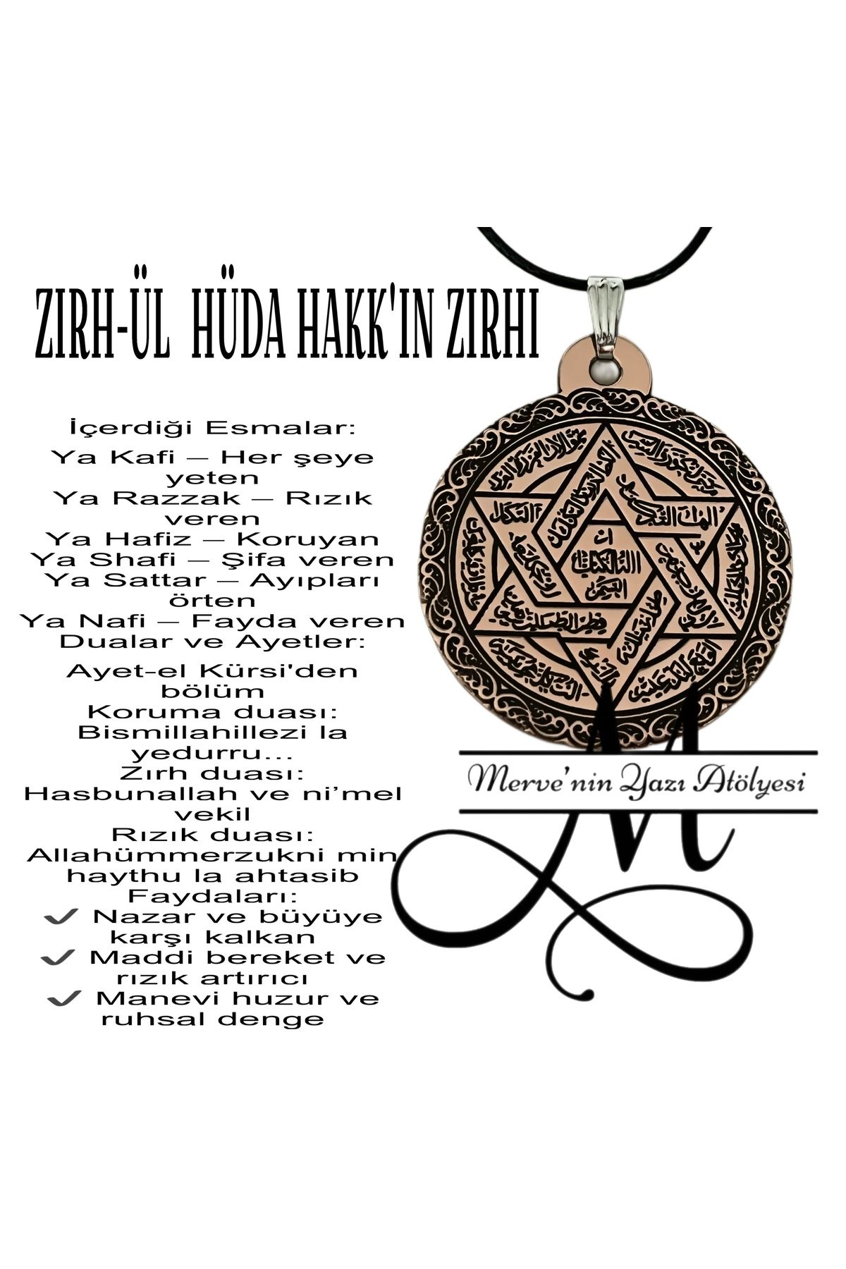 MerveninYaziAtolyesi Zırh-ül Hüda Hakk’ın Zırhı Saf Bakır Kolye