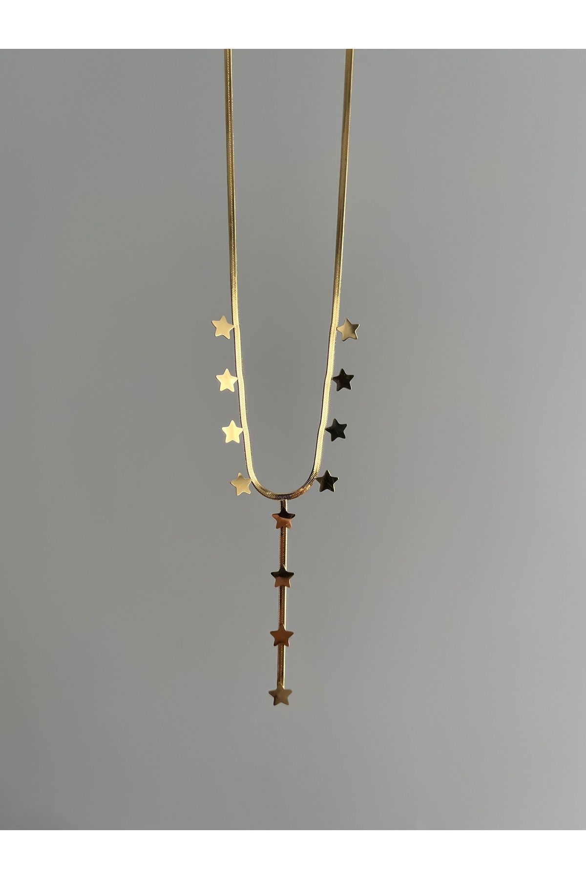 Alya Jewelry Çelik Gold Yıldızlı Y Kolye