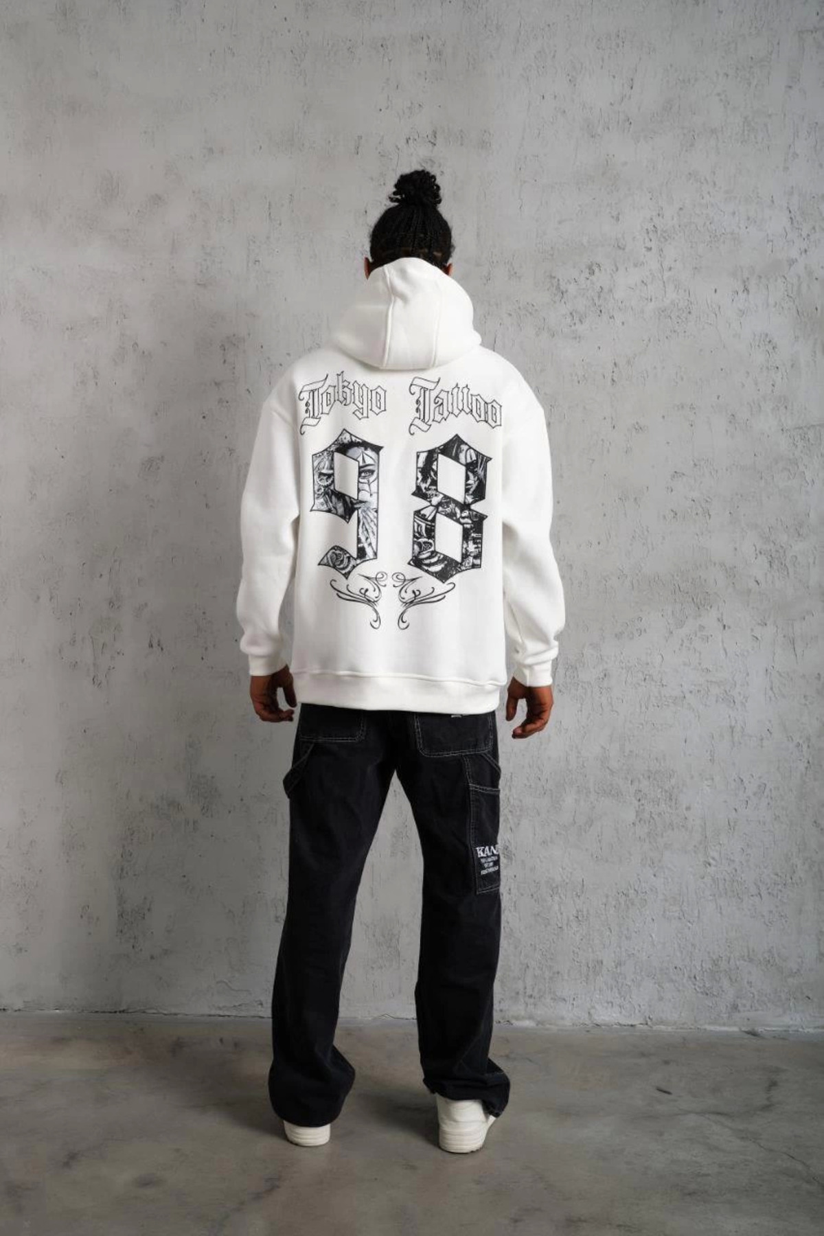 pilelistore 98 Baskılı Kapşonlu Sweat - Beyaz fotoğrafı 4 (önizleme)