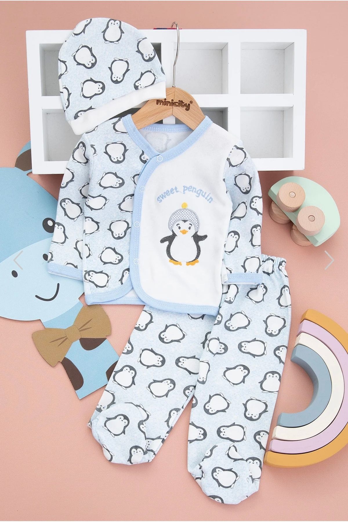 DuruStore Bebek Kendinden Eldivenli Nakışlı Zıbın Takımı - 990-048