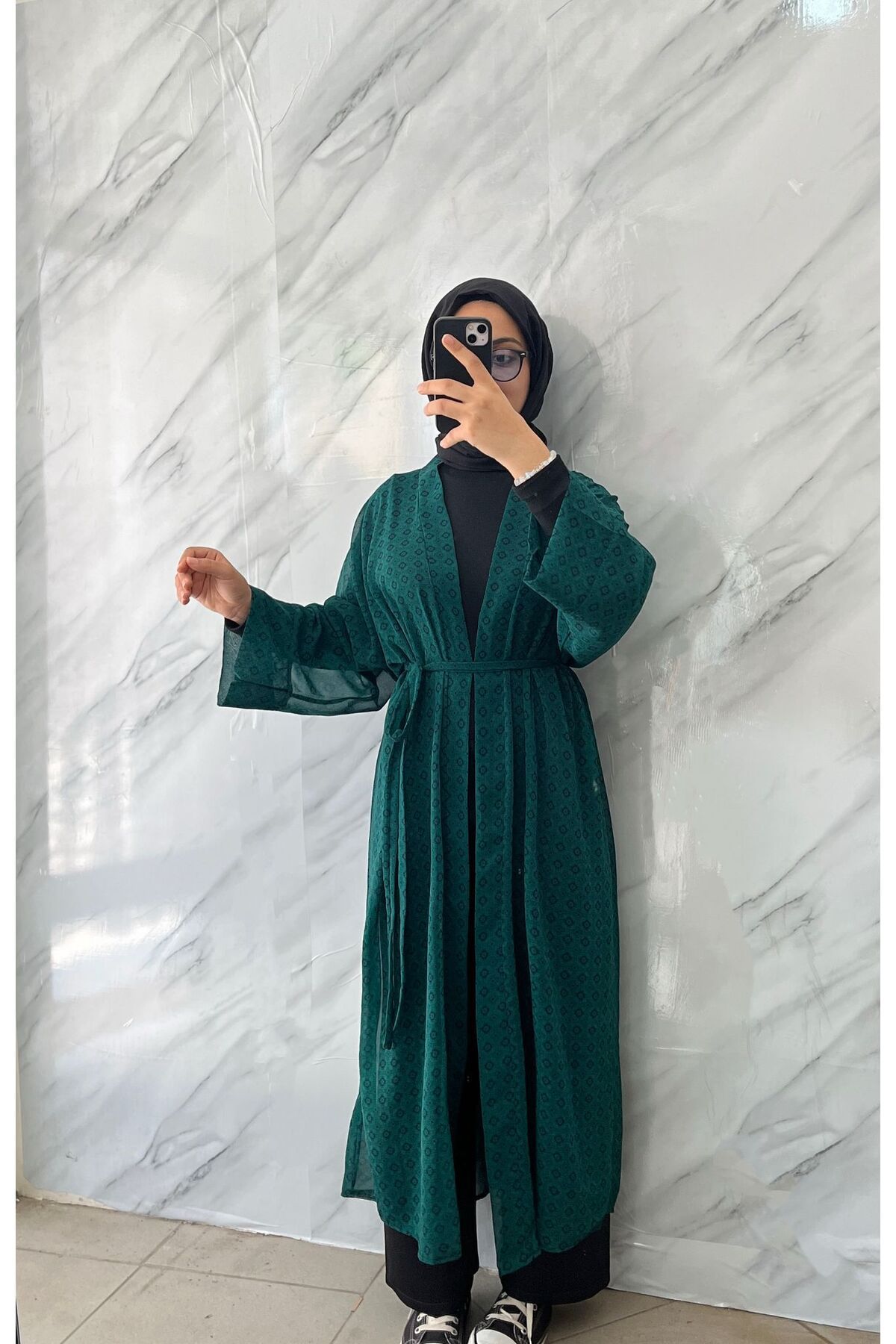 DİLEKBUTİK-Emerald Green Summer Chiffon Kimano 3