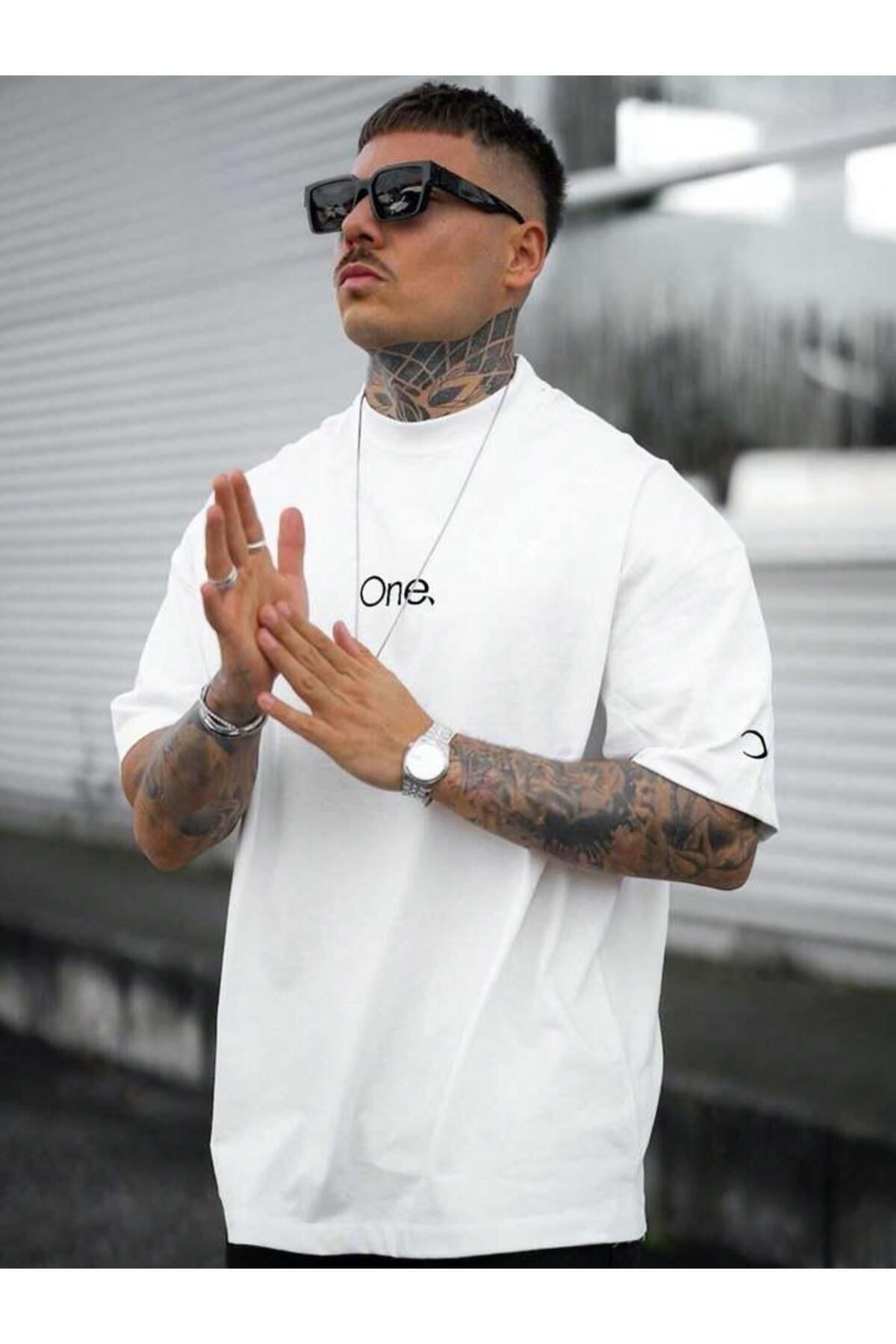 MANCY Unisex One Kol Hilal Baskılı Oversize %100 Pamuk T-shirt