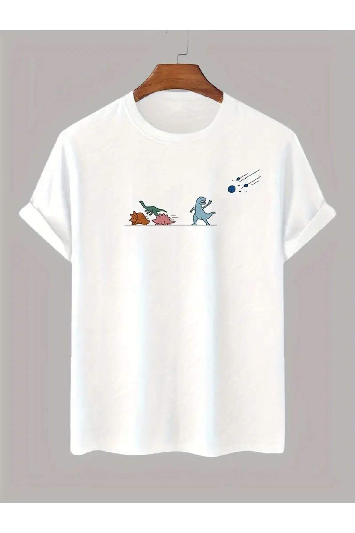 MANCY Unisex Dinazor Baskılı Oversize %100 Pamuk T-shirt