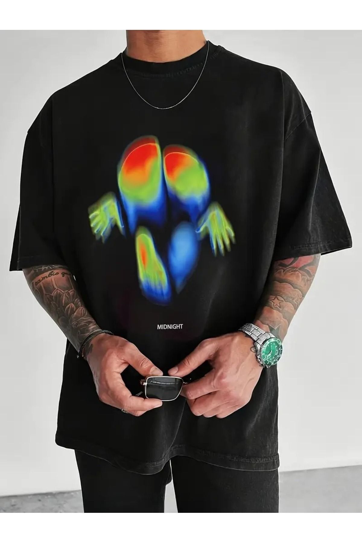 MANCY Unisex Midnight Baskılı Oversize %100 Pamuk T-shirt