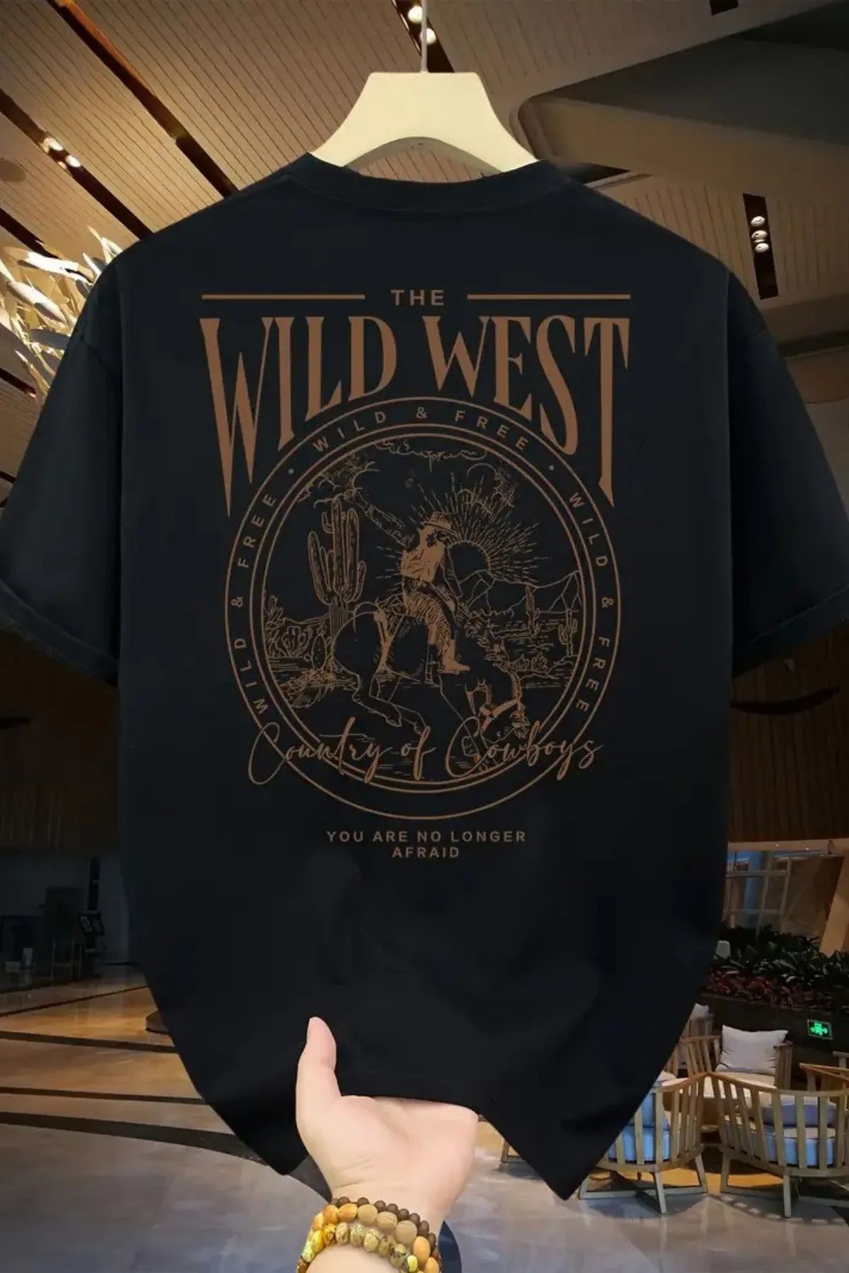 MANCY Büyük Beden Unisex The Wild West Baskılı Oversize %100 Pamuk T-shirt