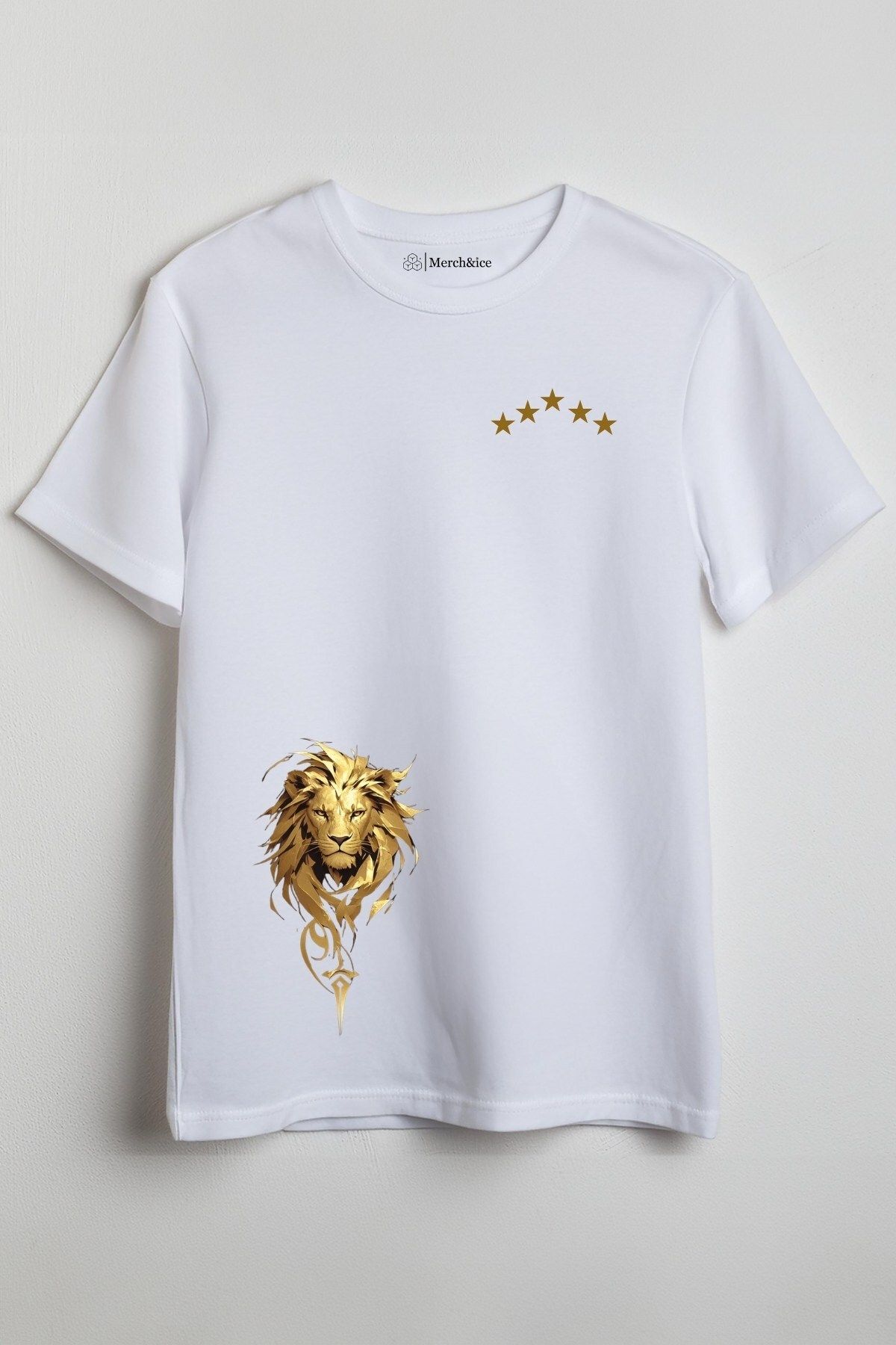 Merch&ice 10 Yıldızlı Altın Arslan Baskılı Unisex T-Shirt