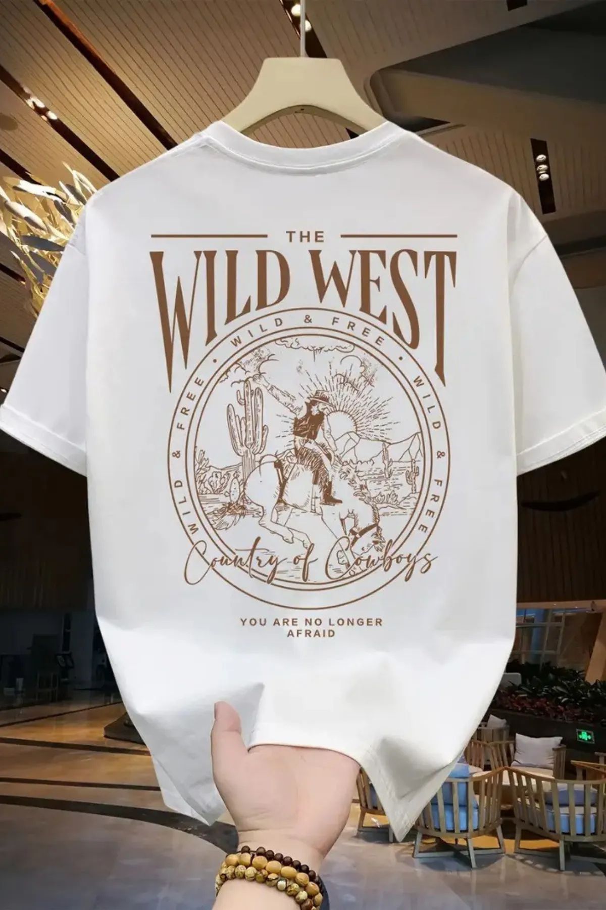 MANCY Büyük Beden Unisex The Wild West Baskılı Oversize %100 Pamuk T-shirt