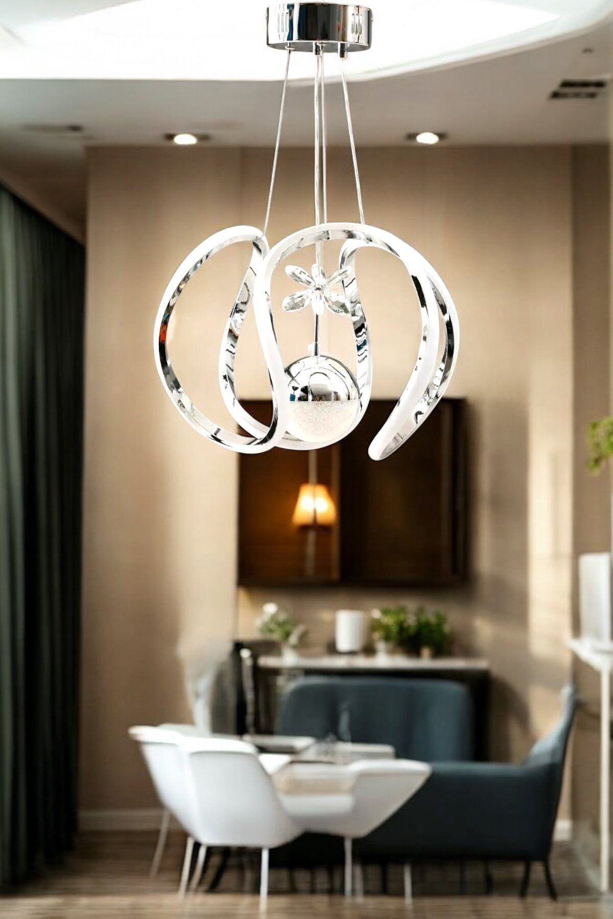 OSC HOME AYDINLATMA TASARIM 3 Renkli Kelebekli Taçlı Salon Oturma Odası Led Avize