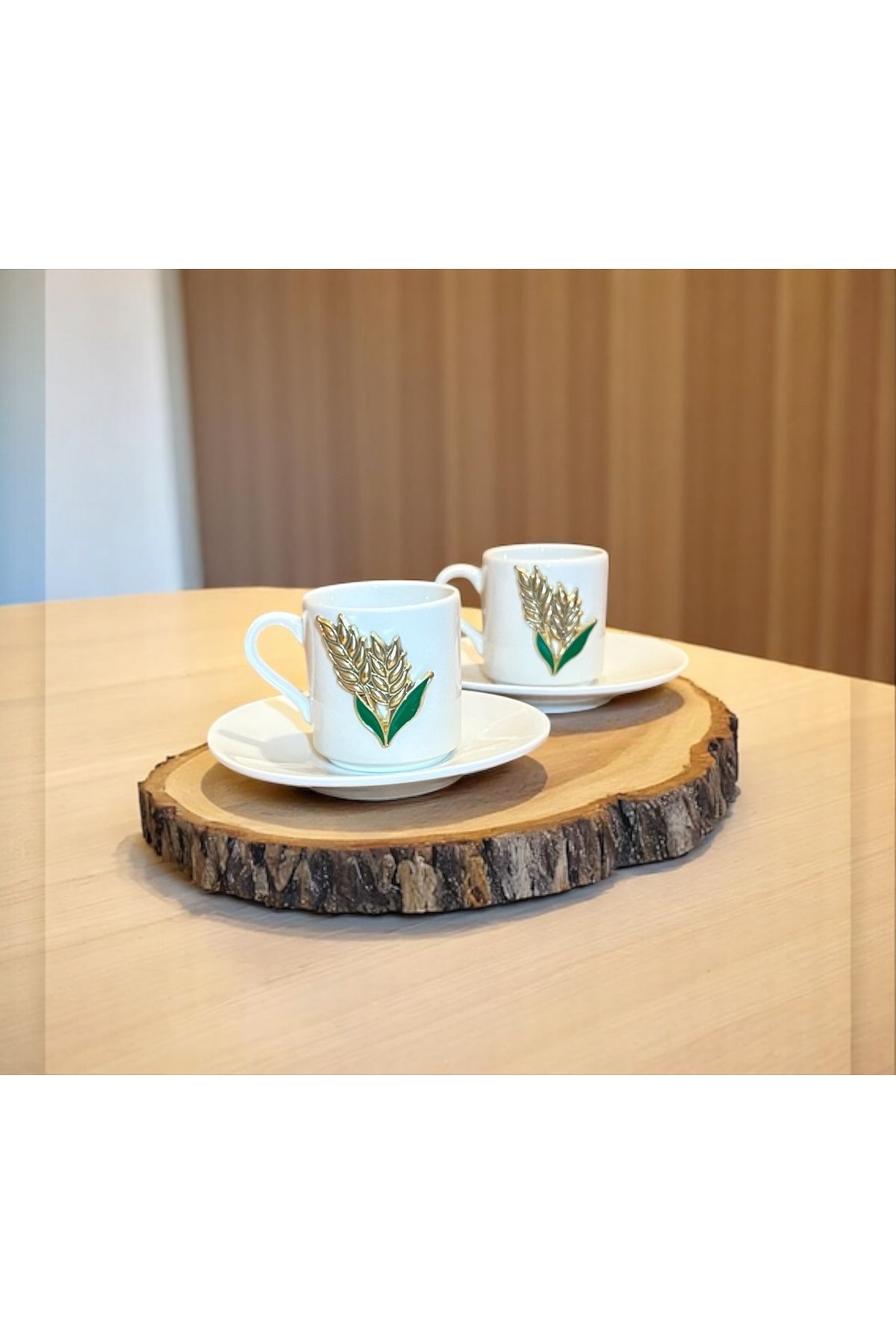 Giftorium Group Başak Motifli 4 Parça 2 Kişilik Porselen 2'li Fincan Takımı