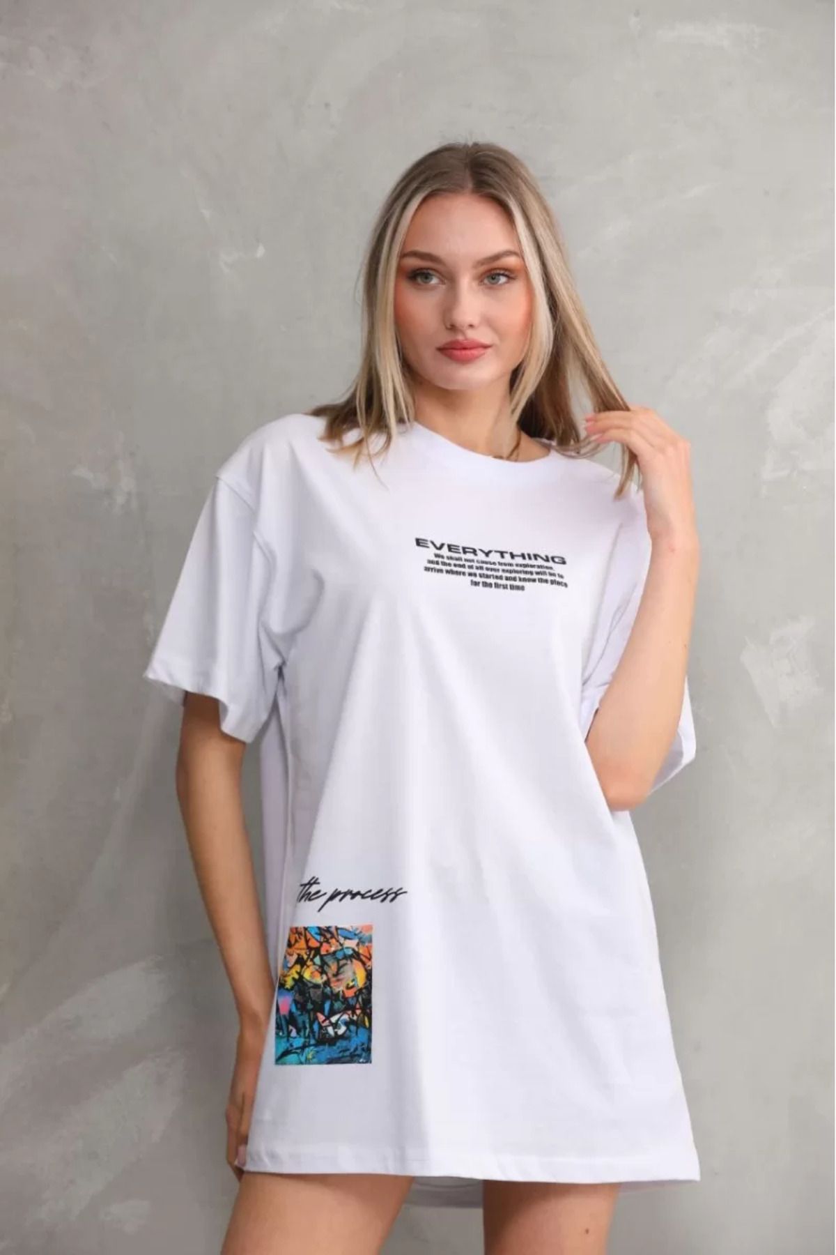 Flaubert Unisex Bisiklet Yaka Baskılı Oversize T-Shirt-Ön ve kollarda baskı
