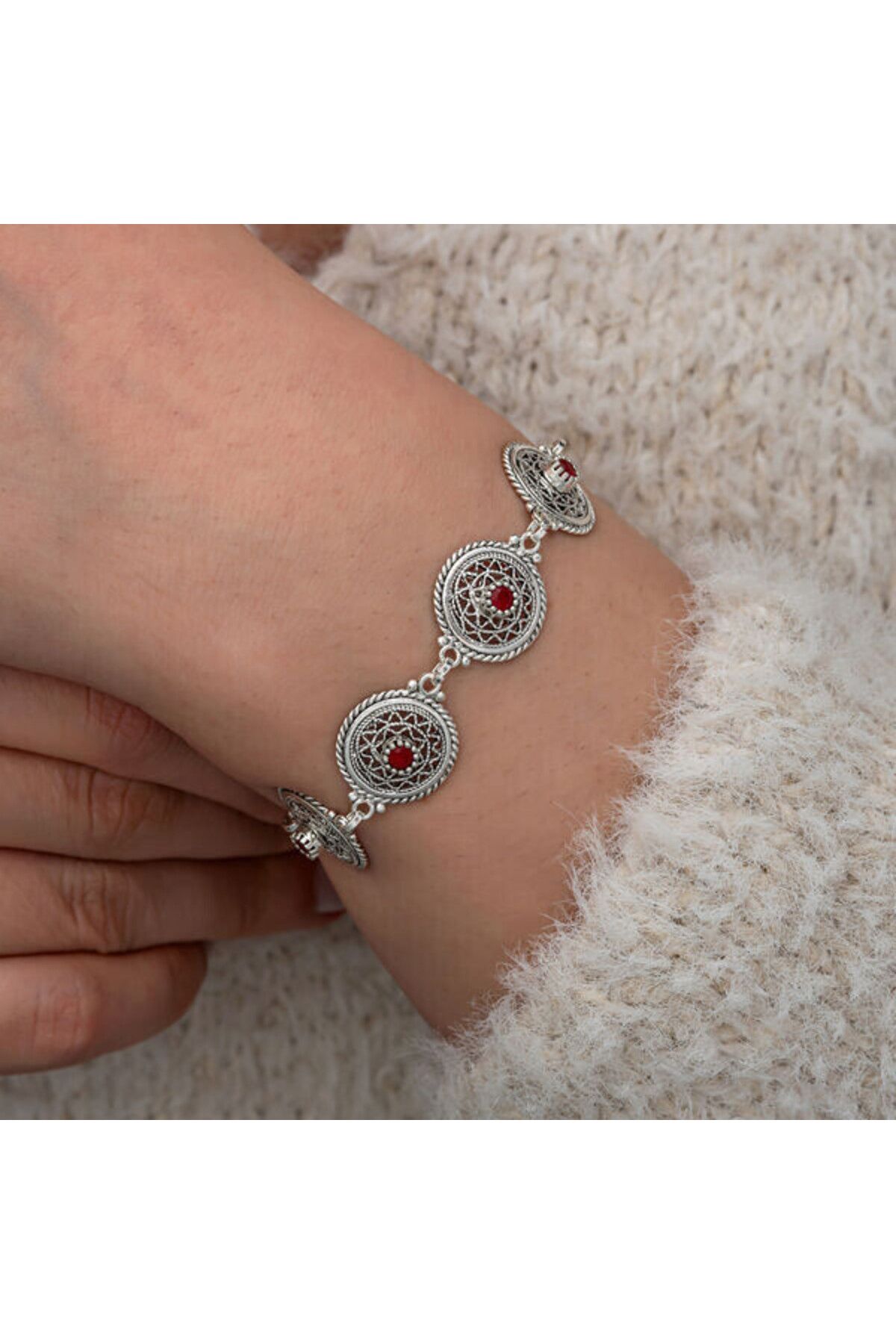 shop Telkari Yakut Taşlı 925 Ayar Gümüş Bileklik