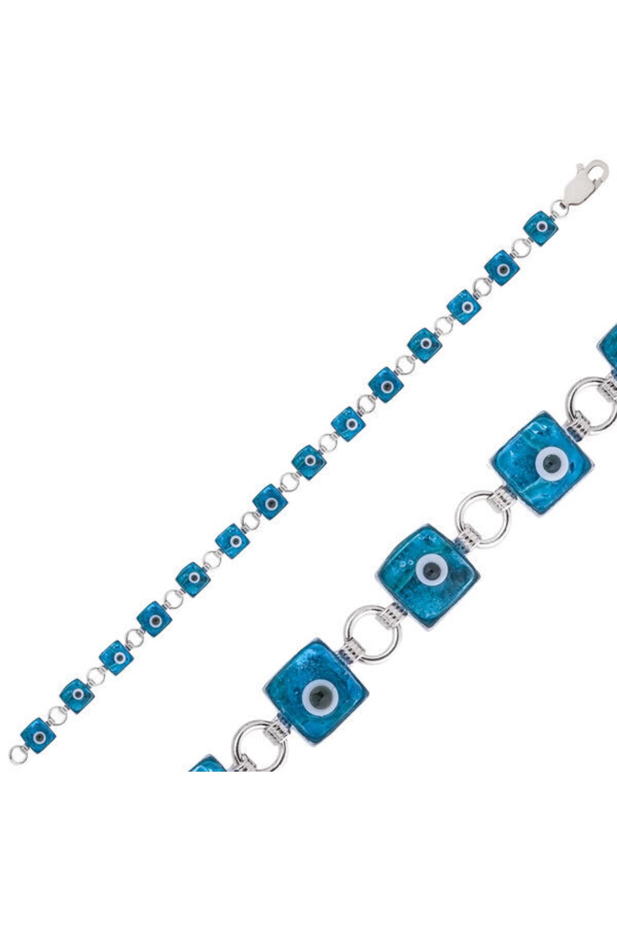 shop Kare Nazar Boncuklu 925 Ayar Gümüş Bileklik