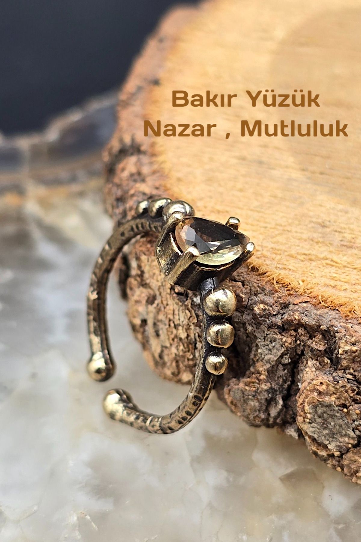 NBS Beautiful Naturel Stones Bakır Yüzük Zultanit Kristal Ayarlanabilir Zarif Küçük Antik Trend ( Hediyelik , Günlük , Özel Gün )