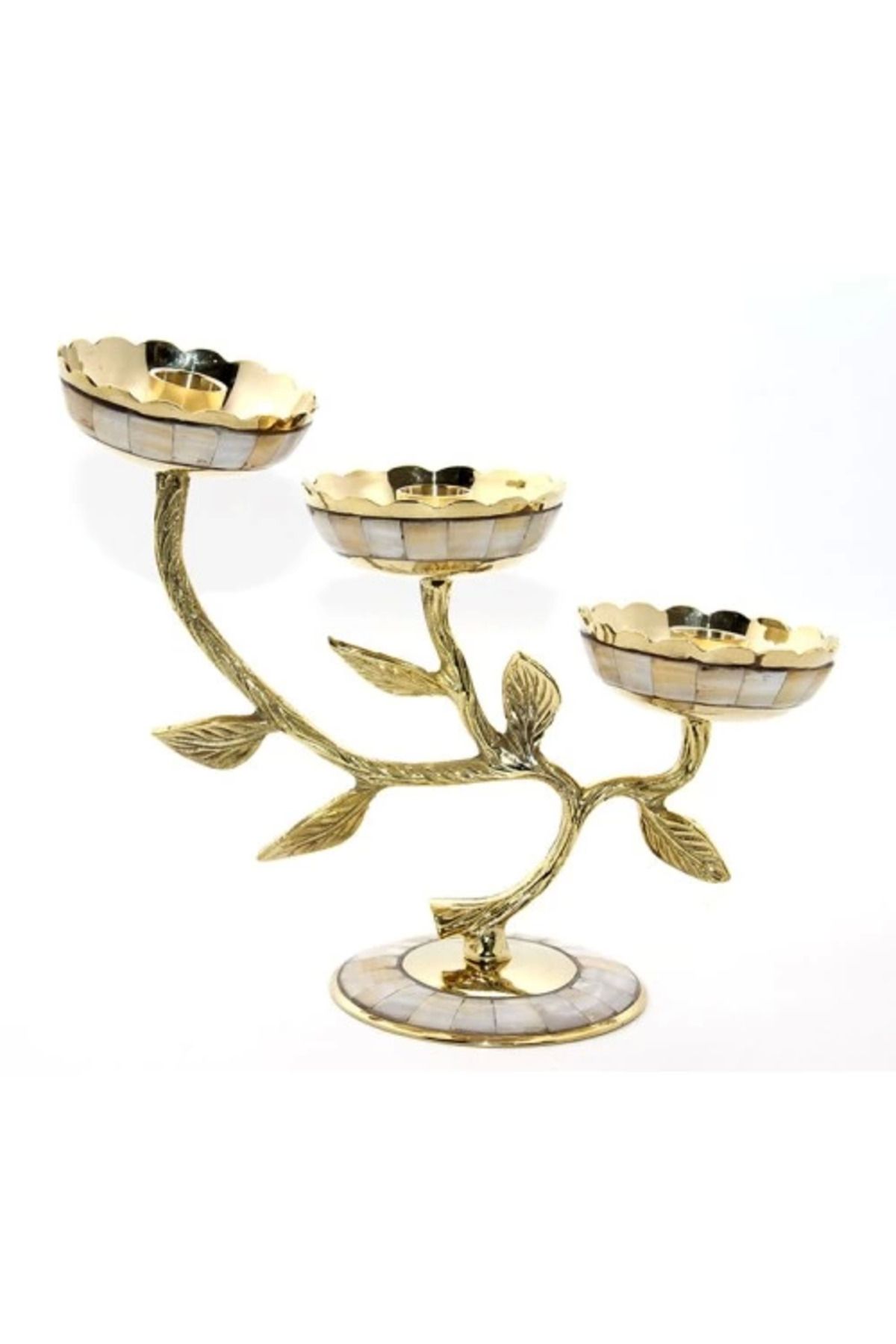 MELFSHOP Pirinç Sedefli 3'lü Şamdan Model 4
