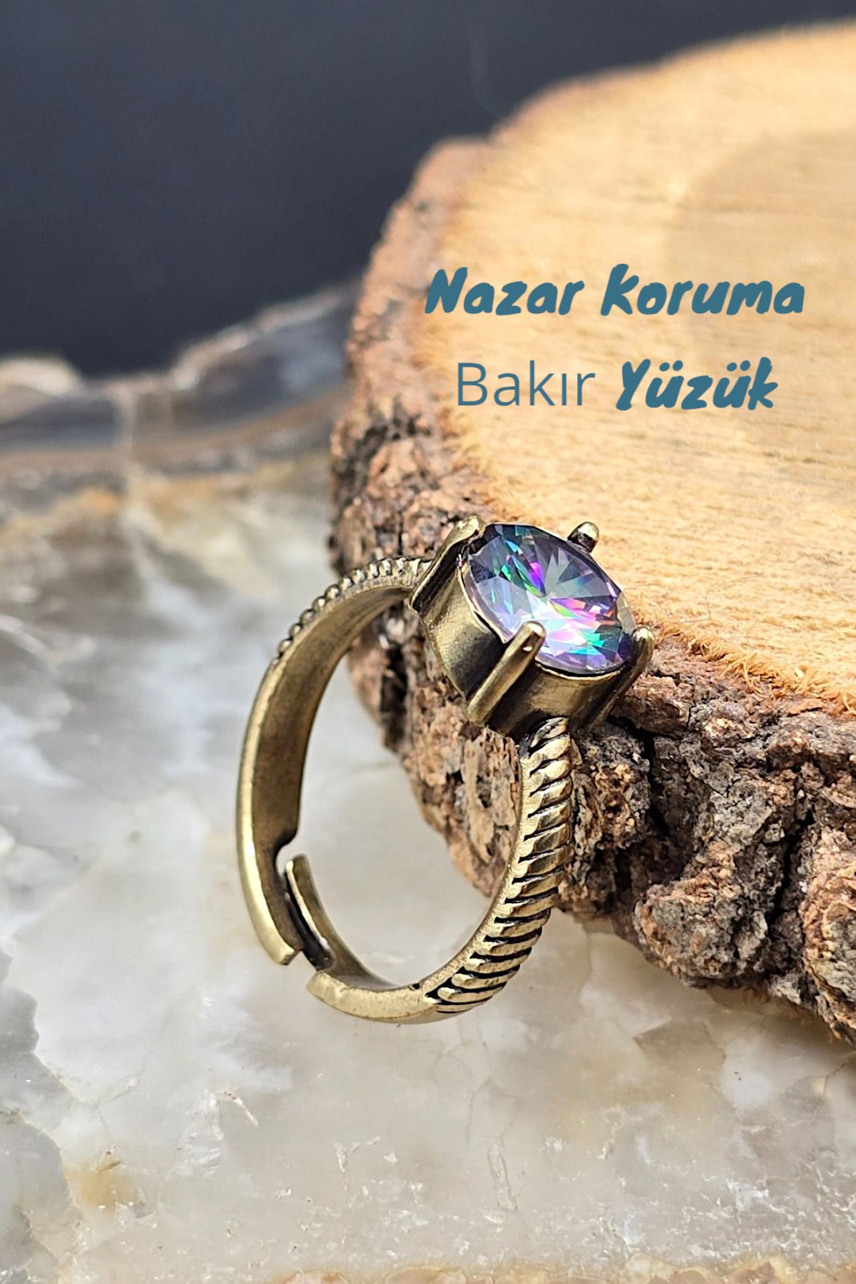 NBS Beautiful Naturel Stones Bakır Yüzük Mistik Kristal Ayarlanabilir Zarif Küçük Antik Trend ( Hediyelik , Günlük , Özel Gün )