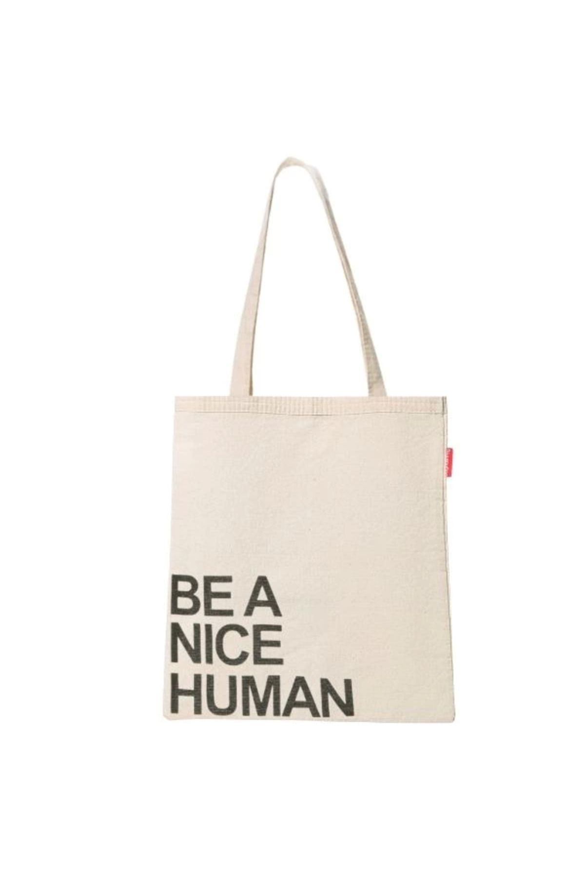 Angoravi Baghashtag Be a Nice Human Baskılı Ham Bez Çanta