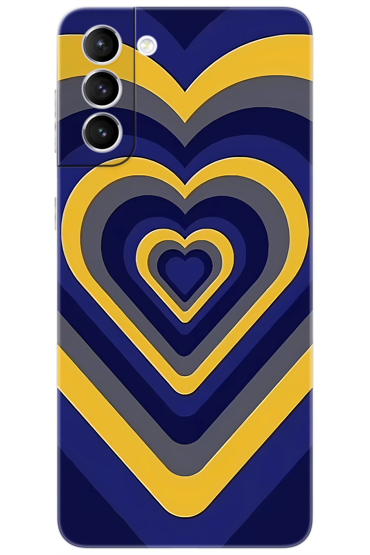 Ceppare Samsung Galaxy S21 PLUS (SM-G996B) Uyumlu Kılıf Desen Silikon Sarı Lacivert Kalp STK:1003 CP-y2Vqim4