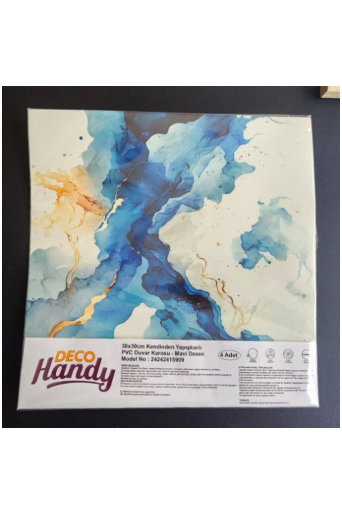 KAKTÜS JACK Decohandy 30x30 Cm Pvc Duvar Karosu 4'lü Paket - Mavi Desen