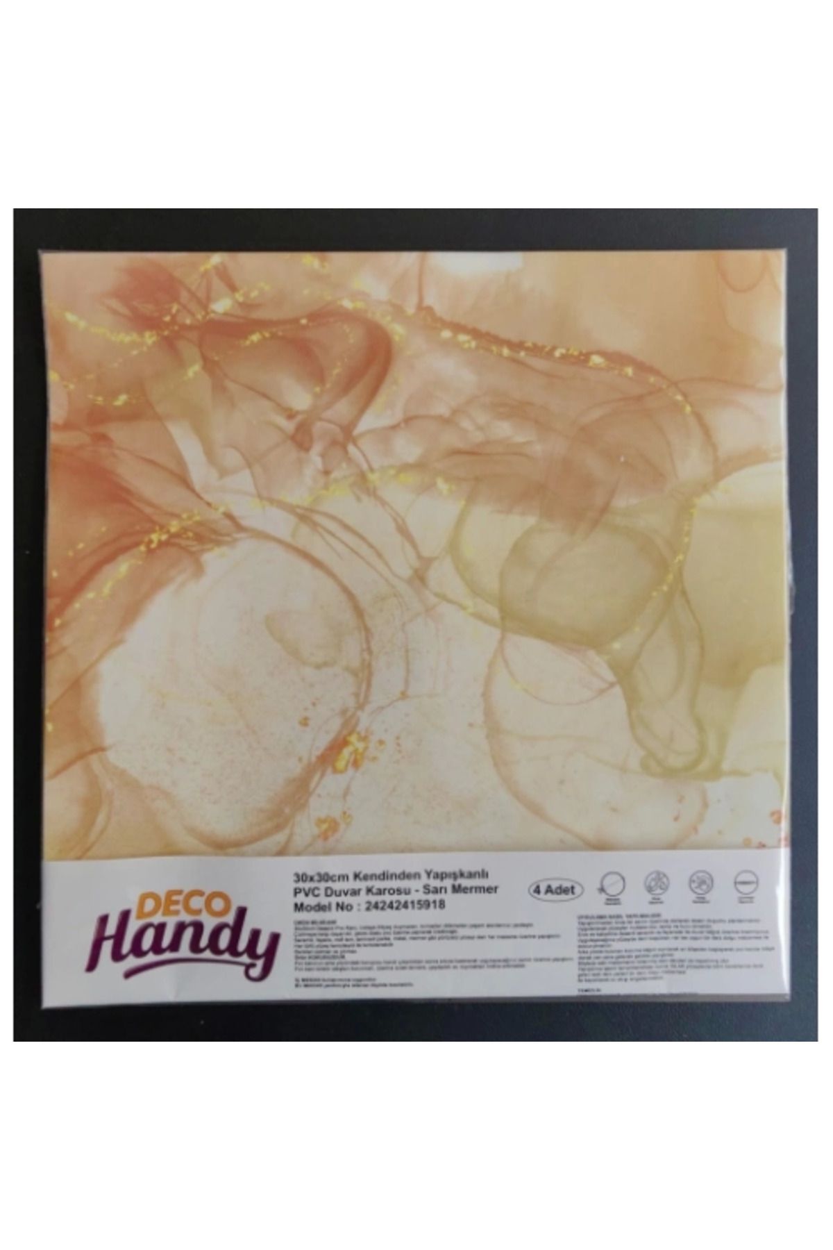 hayalimsah Decohandy 30x30 Cm Pvc Duvar Karosu 4'Lü Paket - Sarı Mermer