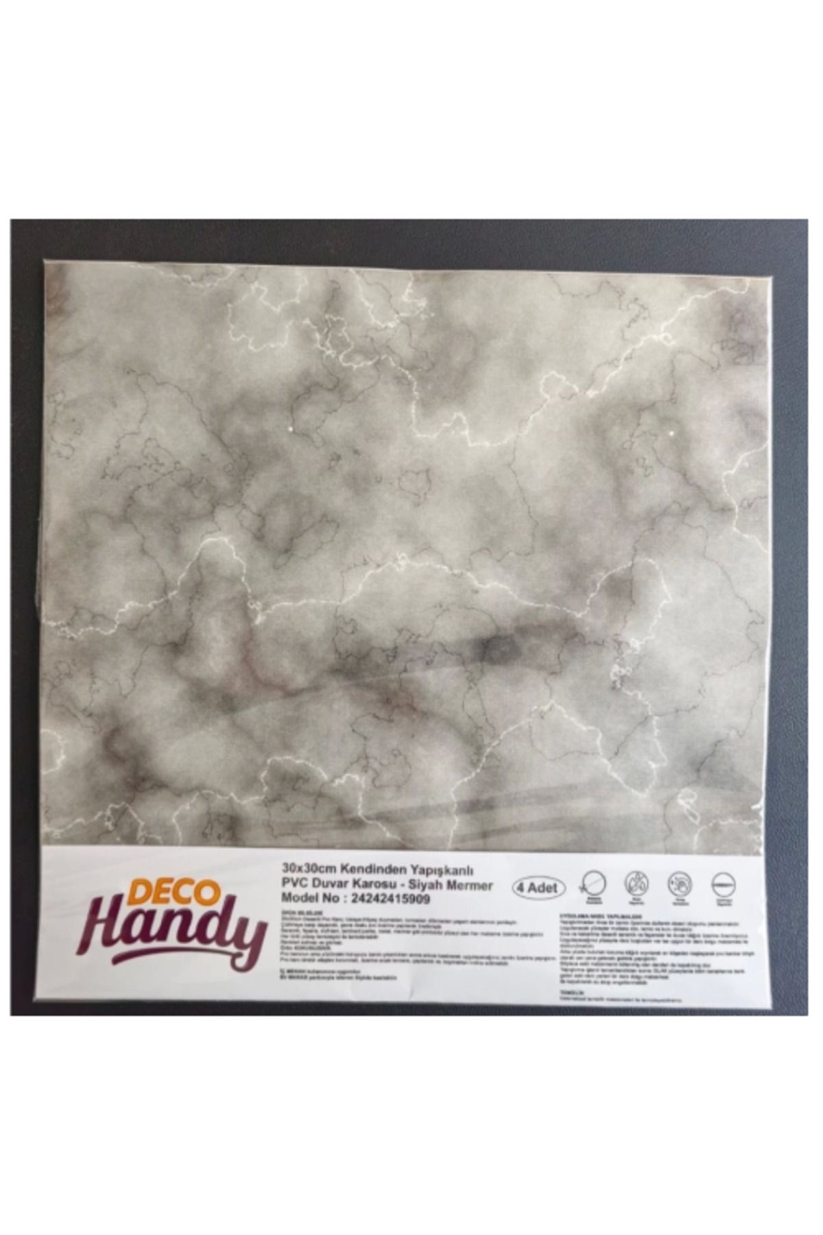 KAKTÜS JACK DecoHandy Pvc Duvar Karosu 30x30cm 4'lü Paket - Mermer Desenli Siyah 0,36m2
