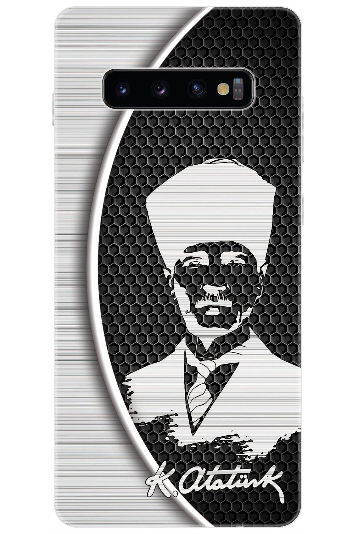 Ceppare Samsung Galaxy S10 PLUS (SM-G975F) Uyumlu Kılıf Desenli Silikon Atatürk Tasarım STK:398 CP-cRSgqU8