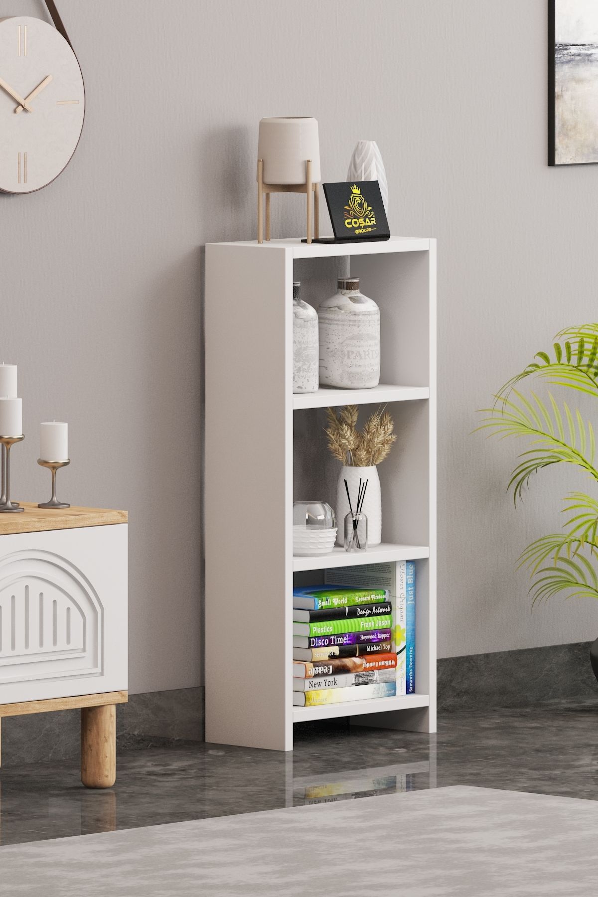 Cosargroup Bohem 4 Raflı 40 Cm Dekoratif Kitaplık İskandinav Tarz Kitaplık Ofis Kitaplığı Dolap Evrak Rafı