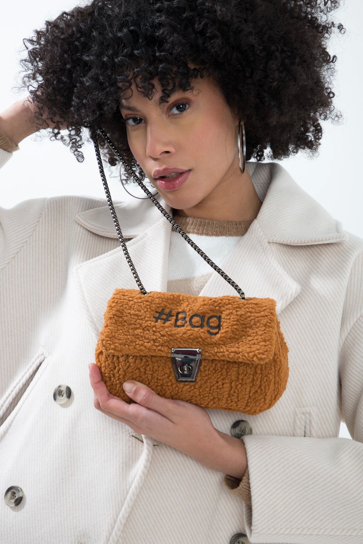 Angoravi Baghashtag Kahverengi Mini Peluş Çanta