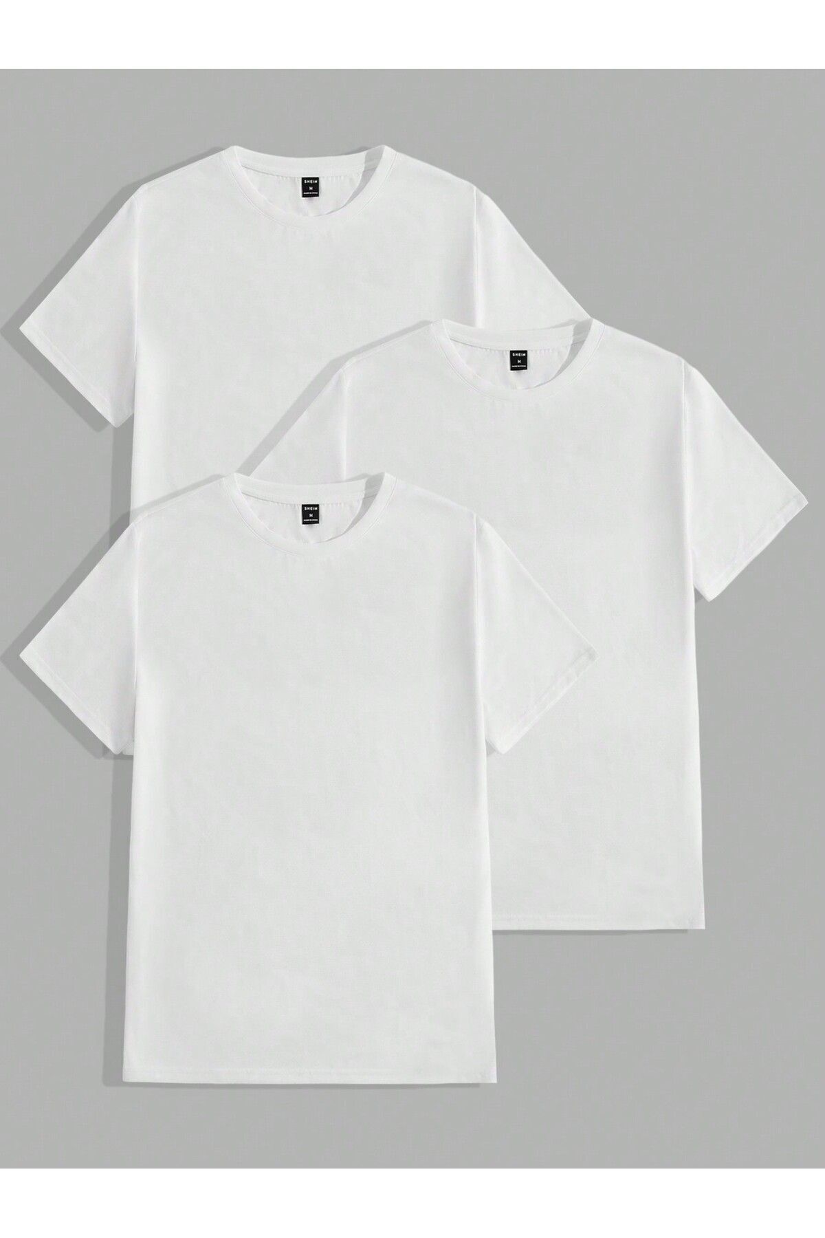 modaberry 3'lü Düz Basic Tişört - Beyaz Oversize Baskısız Yazlık Kısa Kol T-Shirt Bisiklet Yaka