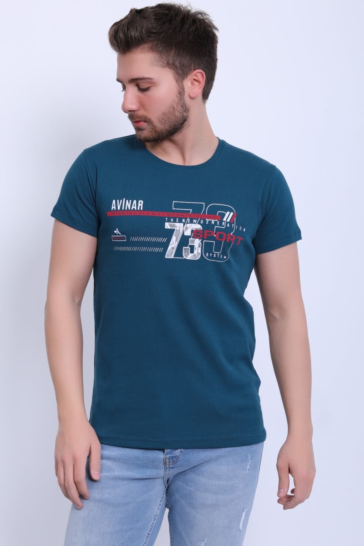 Avinar Unisex Bisiklet Yaka Baskılı T-shirt