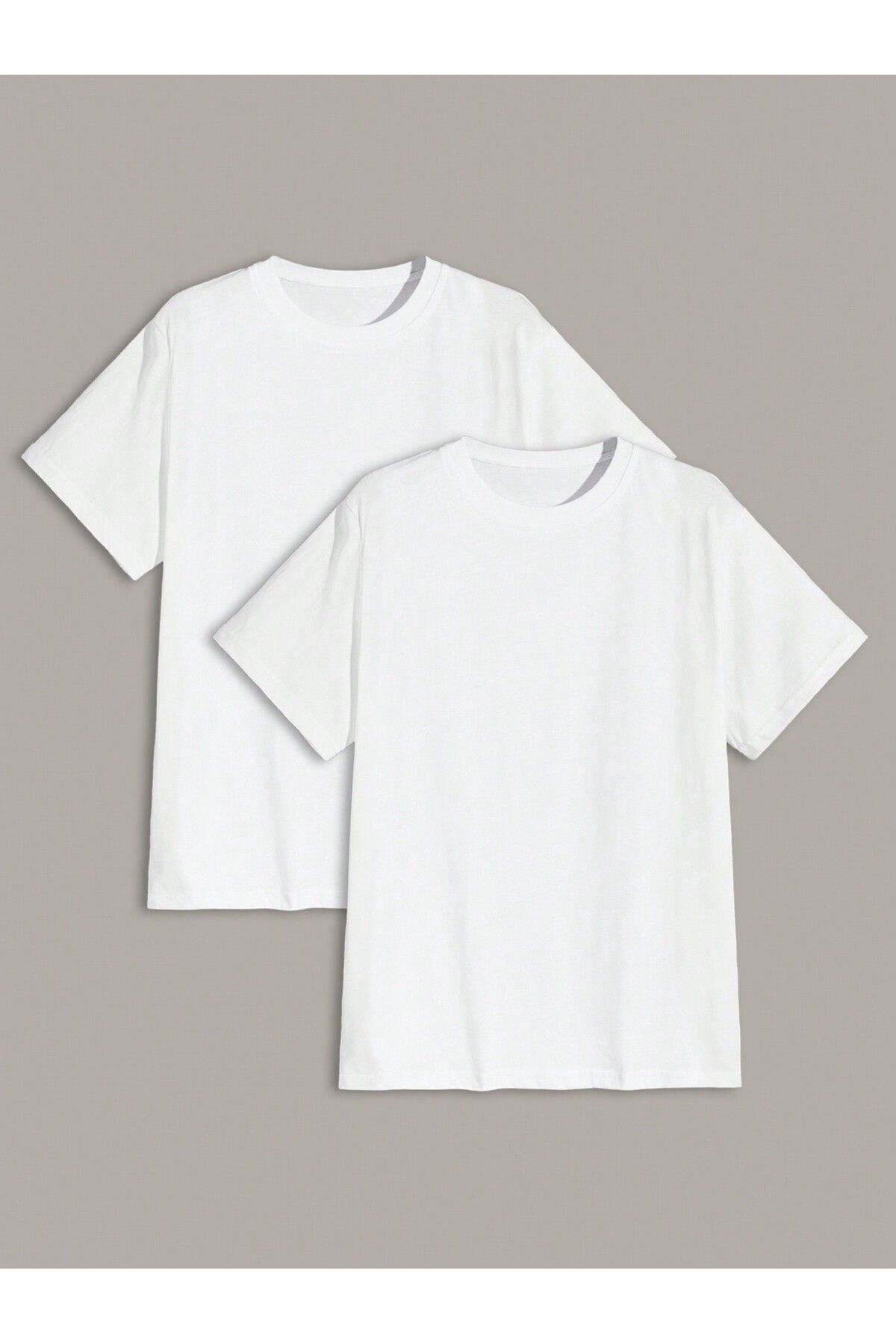 modaberry 2'li Düz Basic Tişört - Beyaz Oversize Baskısız Yazlık Kısa Kol T-Shirt Bisiklet Yaka